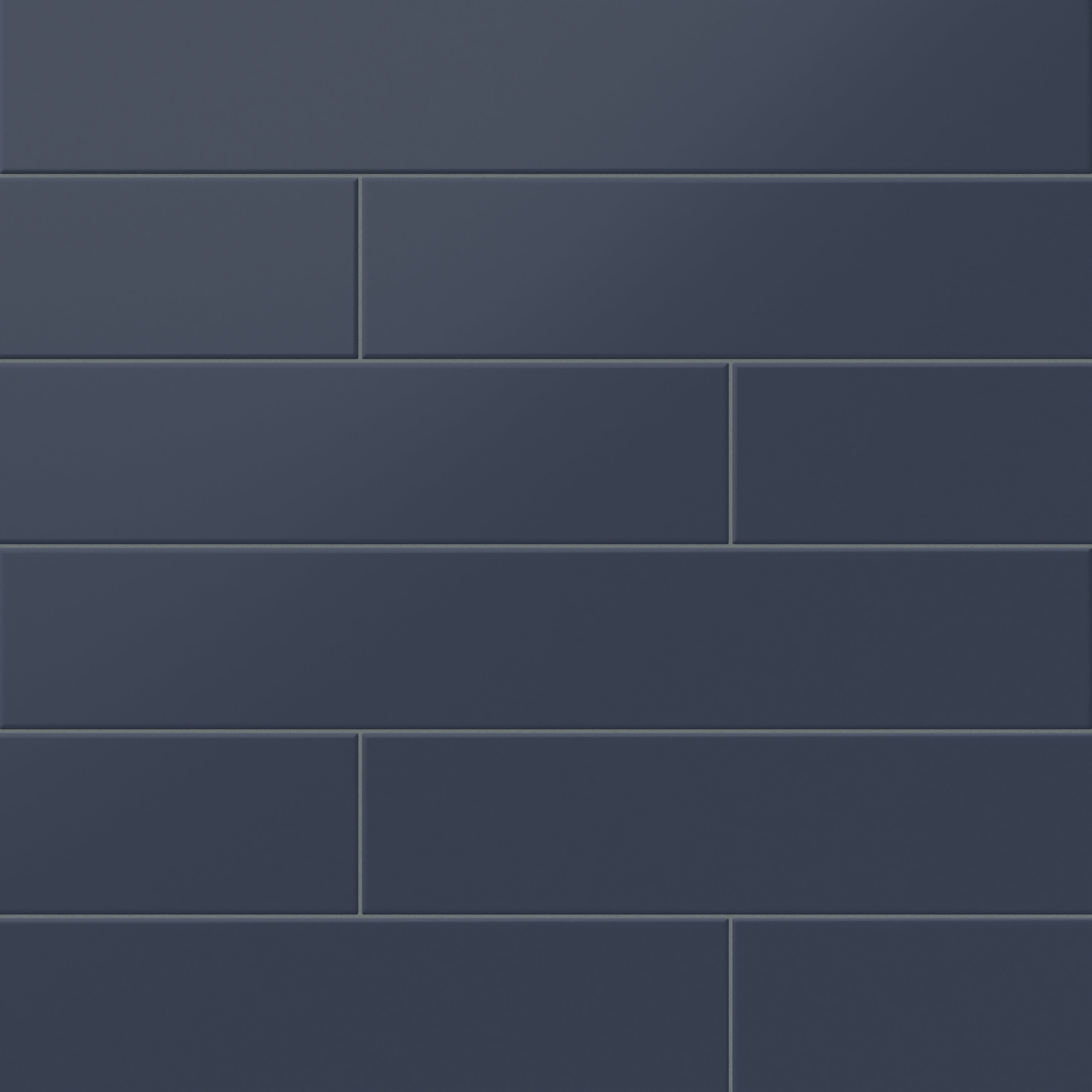 Matte blue subway tiles in a bold 4x24-inch size, showcasing a rich and dramatic hue for striking modern interiors.