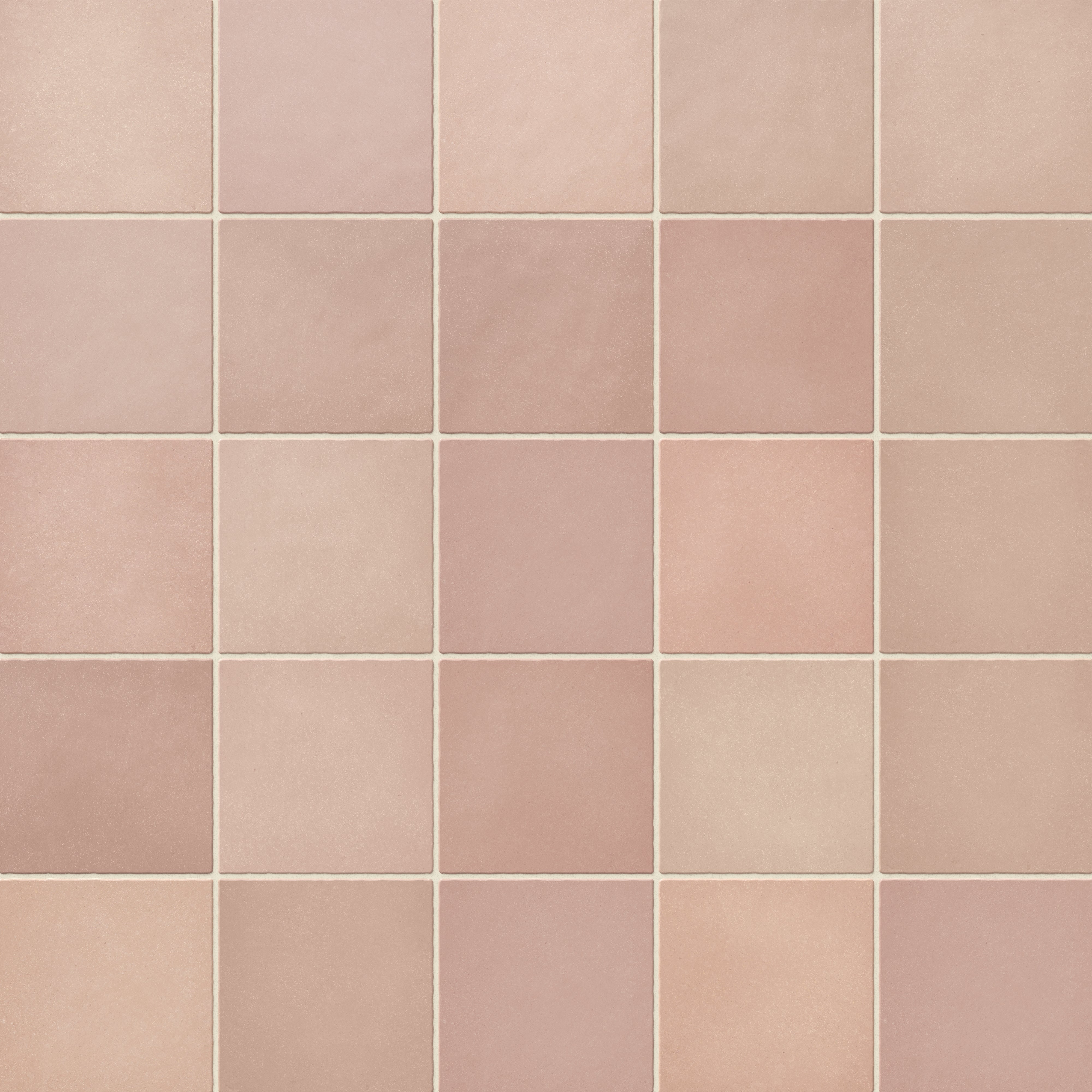 Ellie matte ceramic square tiles in warm pink and beige tones, perfect for adding subtle elegance to walls or floors