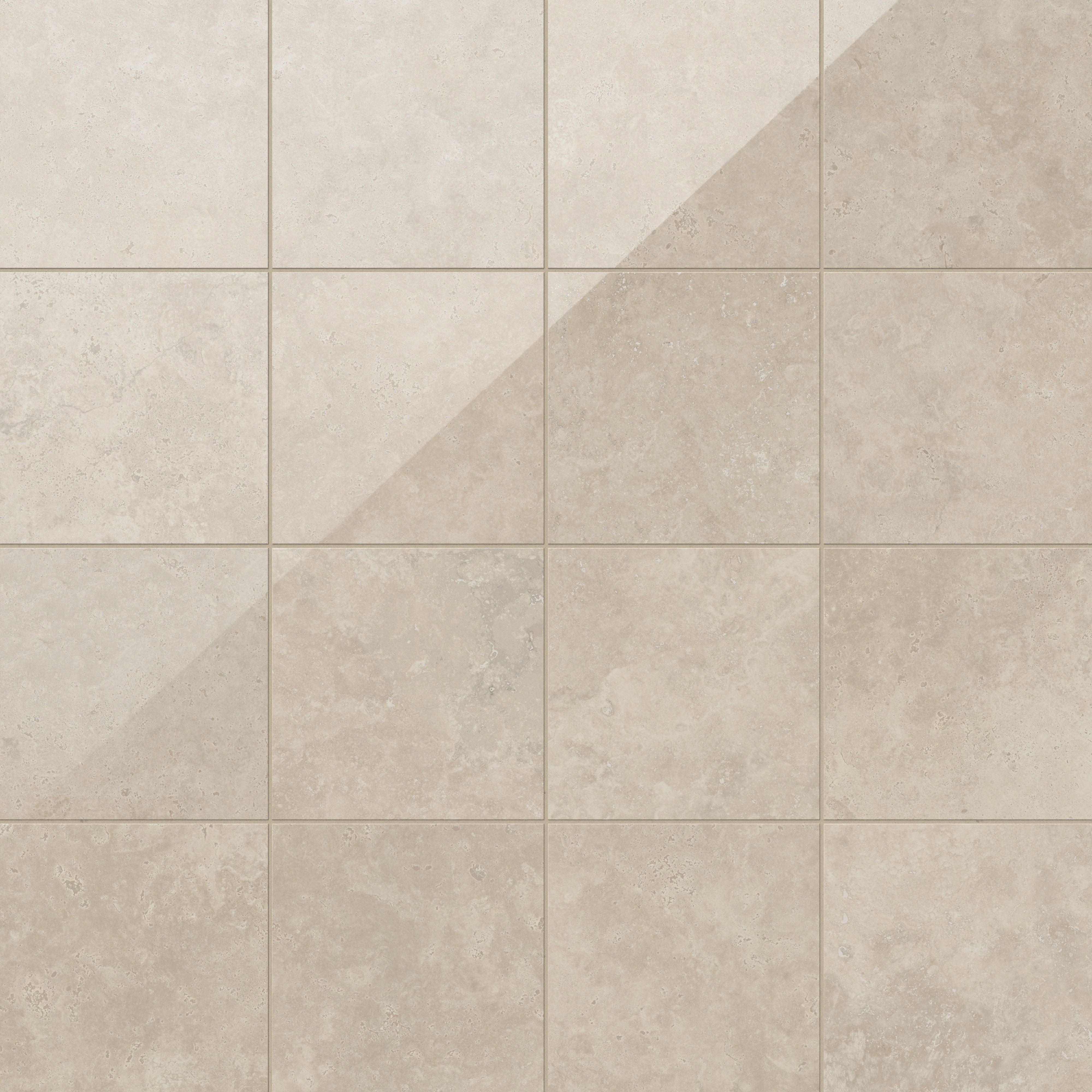 Leona 12x12 polished porcelain tile in Marfil, showcasing soft beige tones with a natural stone-like texture.