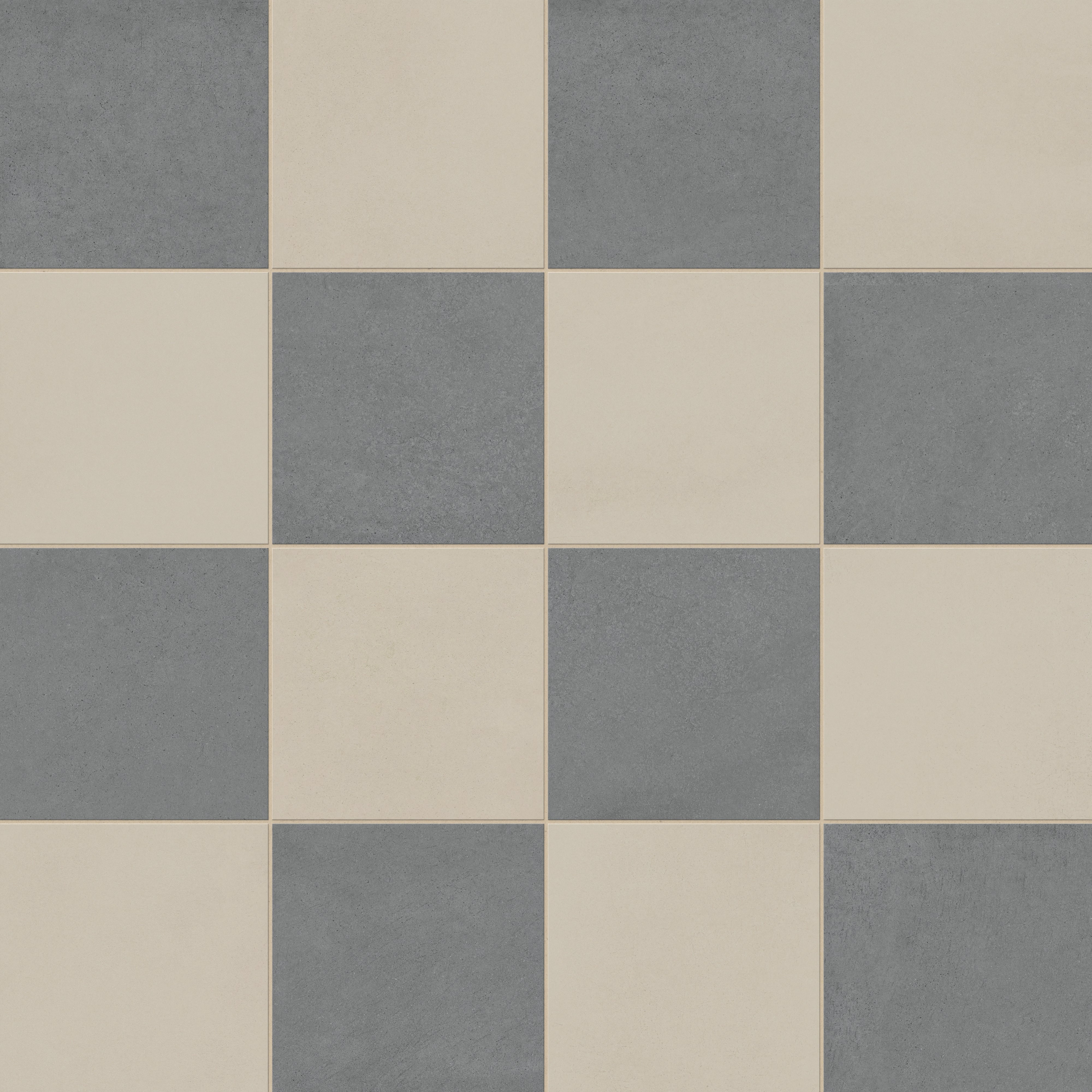 Palmer 12x12 checkerboard matte porcelain tile in natural beige and grey, combining warm and cool tones for a versatile, sophisticated style.