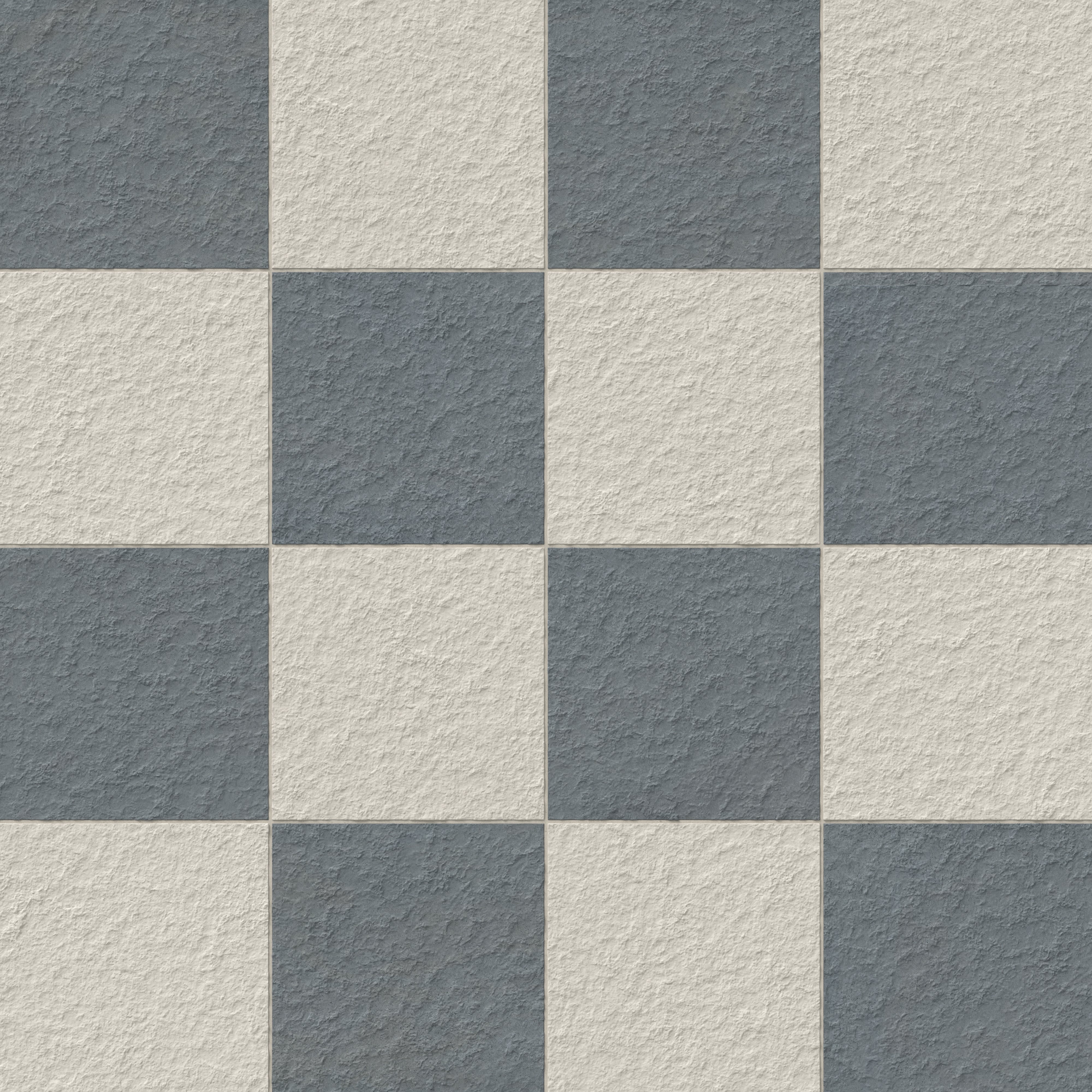 Palmer 12x12 checkerboard raw porcelain tile in white and ocean blue, showcasing a bold contrast for dynamic interior designs.