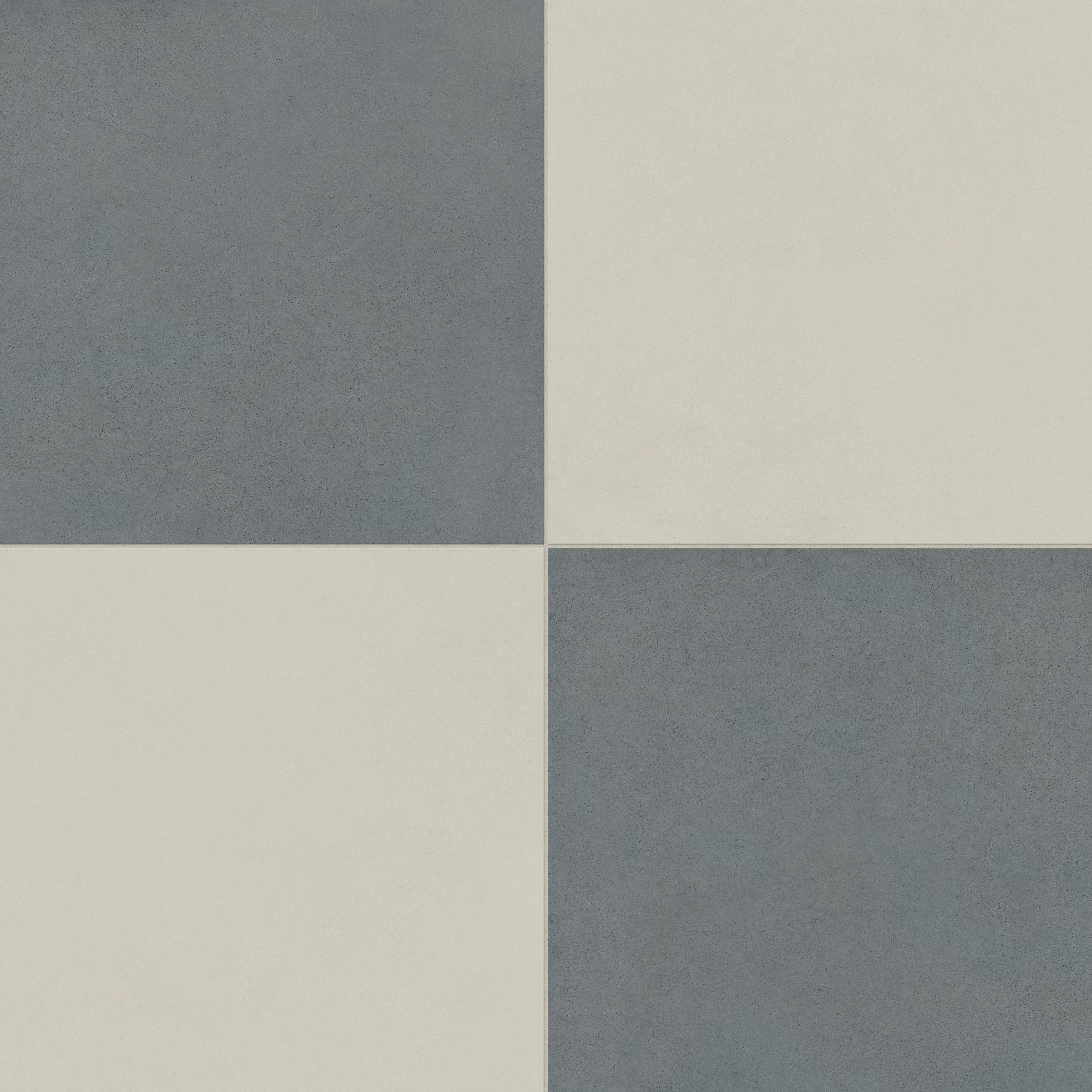 Palmer 24x24 checkerboard matte porcelain tile in white and ocean blue, featuring a smooth finish with vibrant contrasts for unique interior designs.