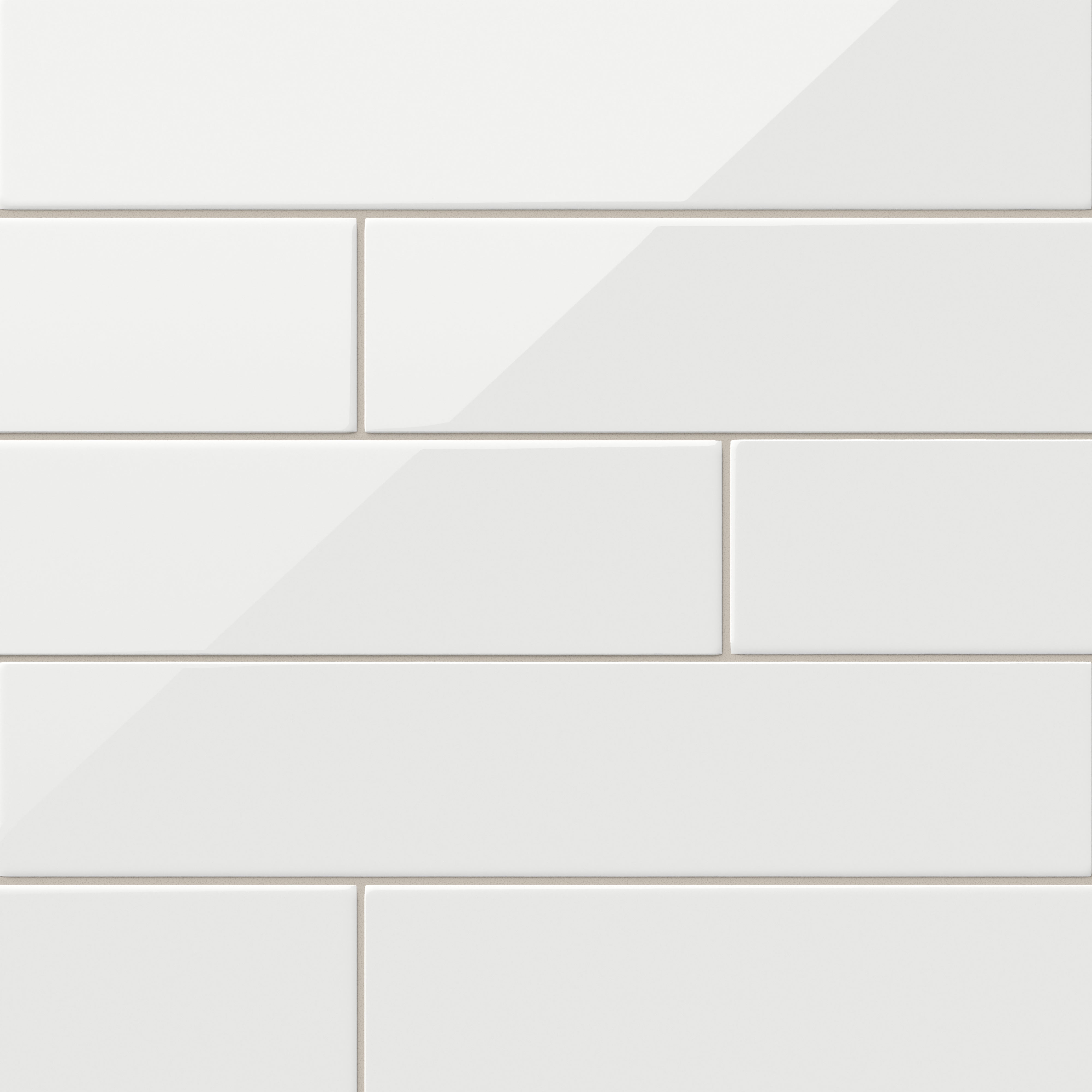 A 4x21 ceramic subway tile in white, featuring a glossy finish and staggered brick layout with fine grout lines.
