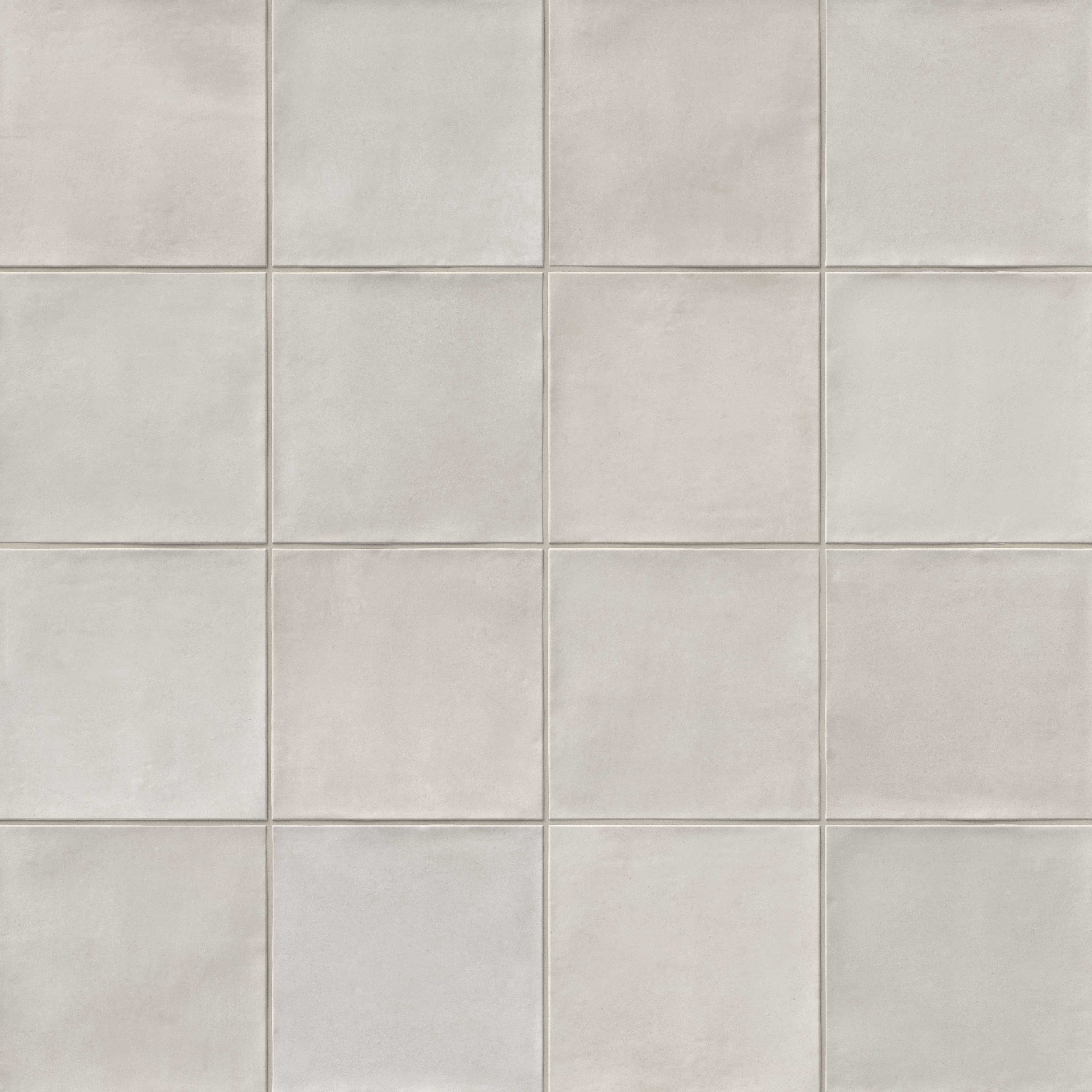 A 5.5x5.5 porcelain grid square tile in soft cool gray, featuring a matte finish, and a handcrafted, subtly textured surface.