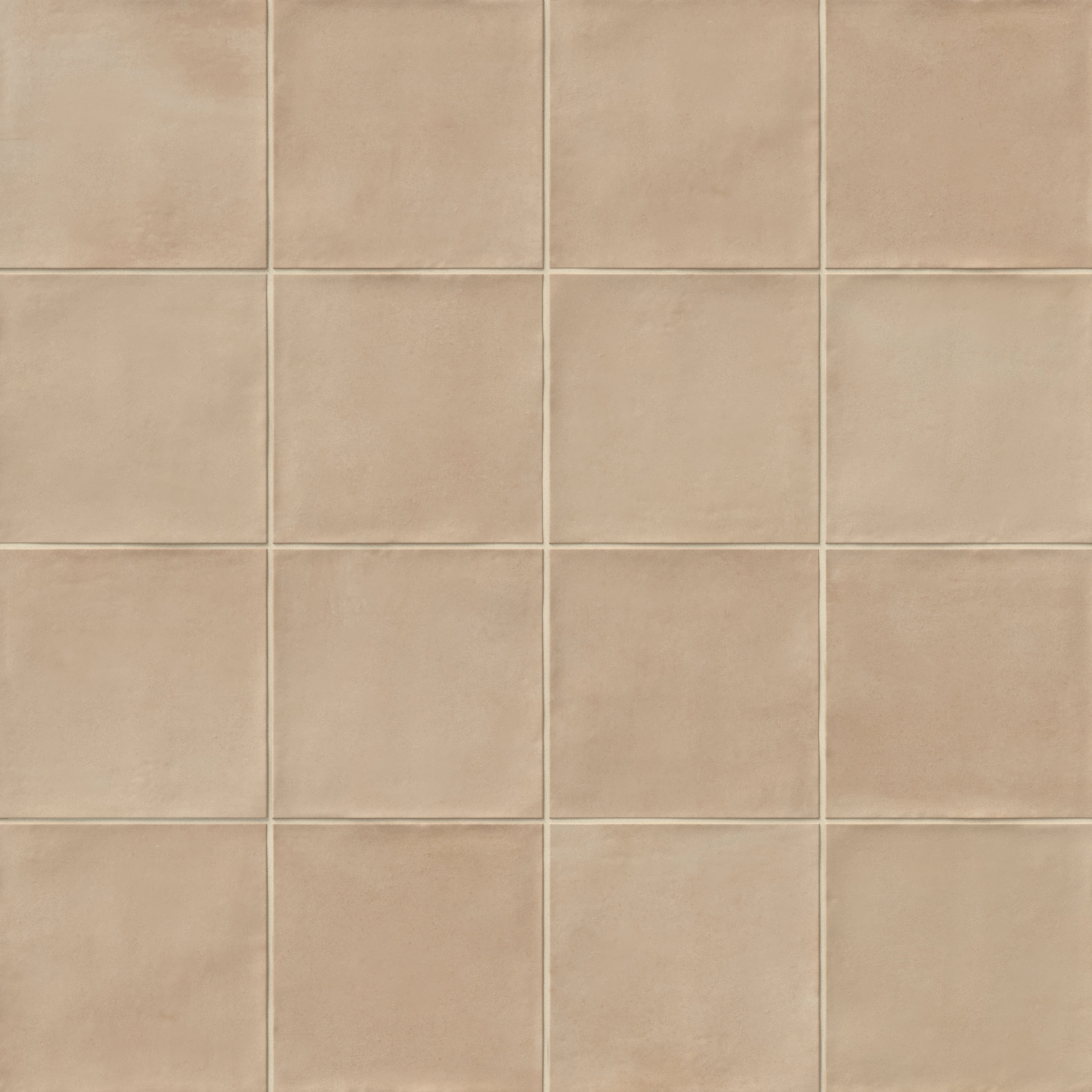 A 5.5x5.5 porcelain grid square tile in sandy beige, featuring a matte finish, and a handcrafted, subtly textured surface.