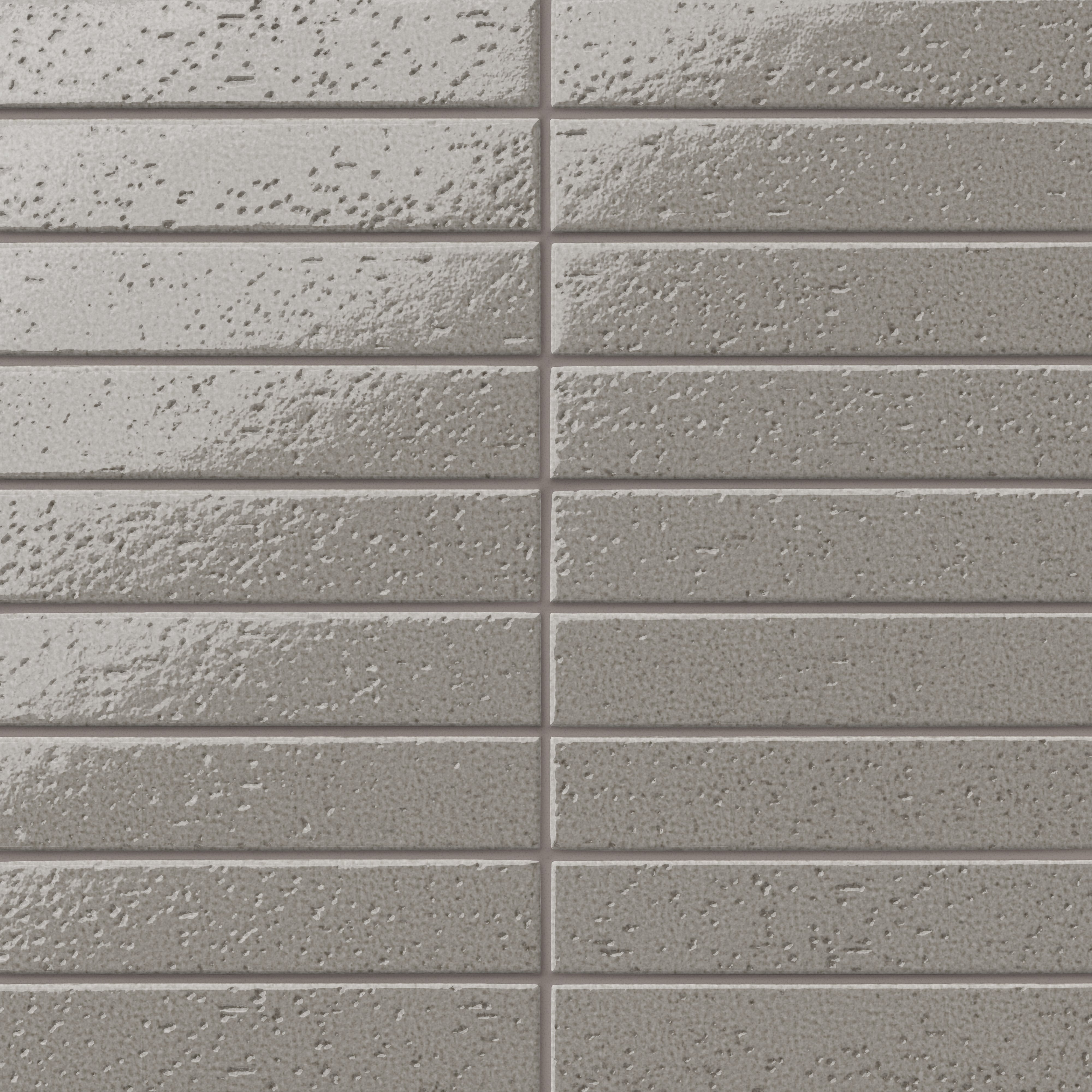 Glossy gray 2x10 subway tile with a handcrafted look, featuring subtle texture variation and a stacked layout for a refined, modern finish.