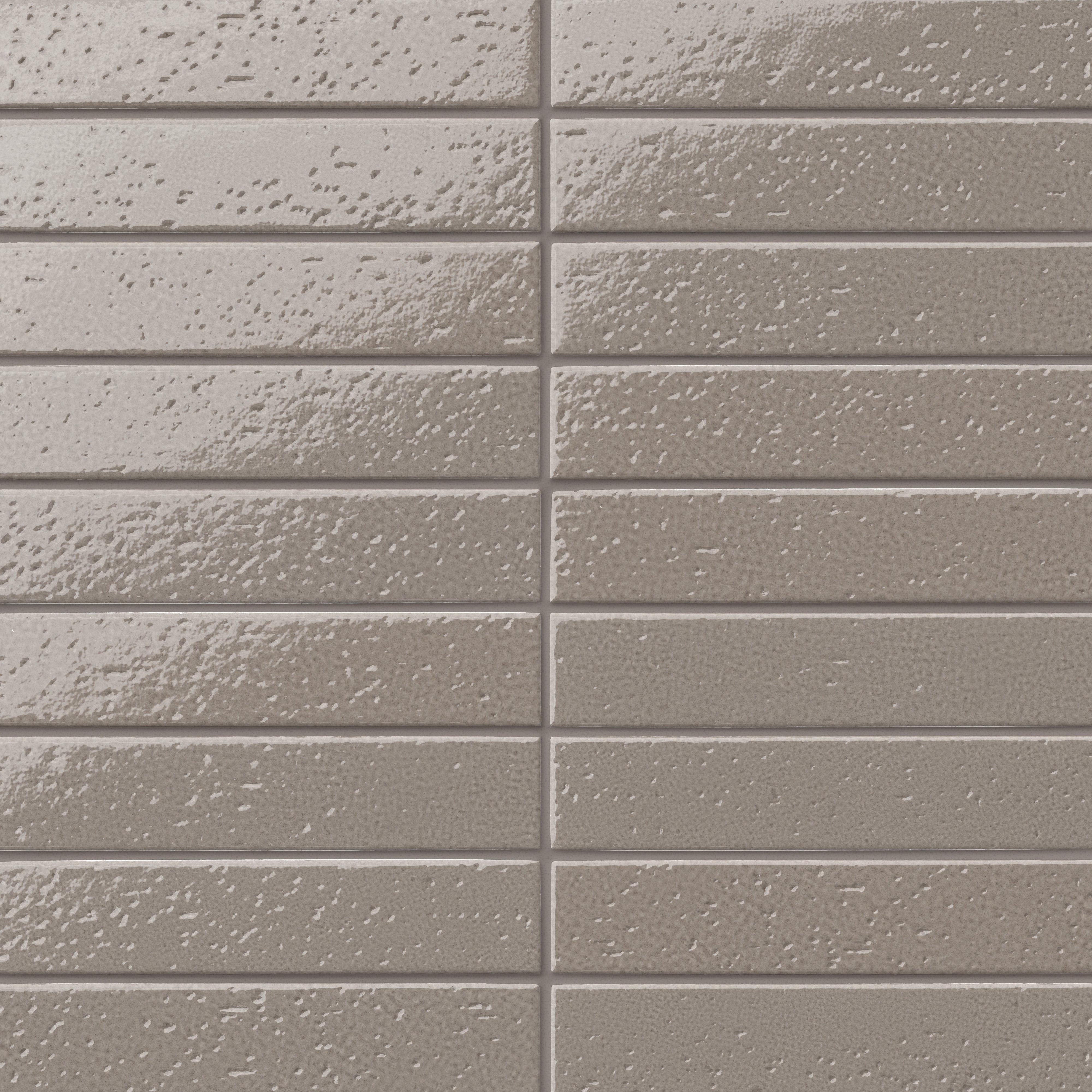 Glossy, earthy brown 2x10 subway tile with a handcrafted appearance, subtle texture variation, and a stacked layout for a clean, modern look.