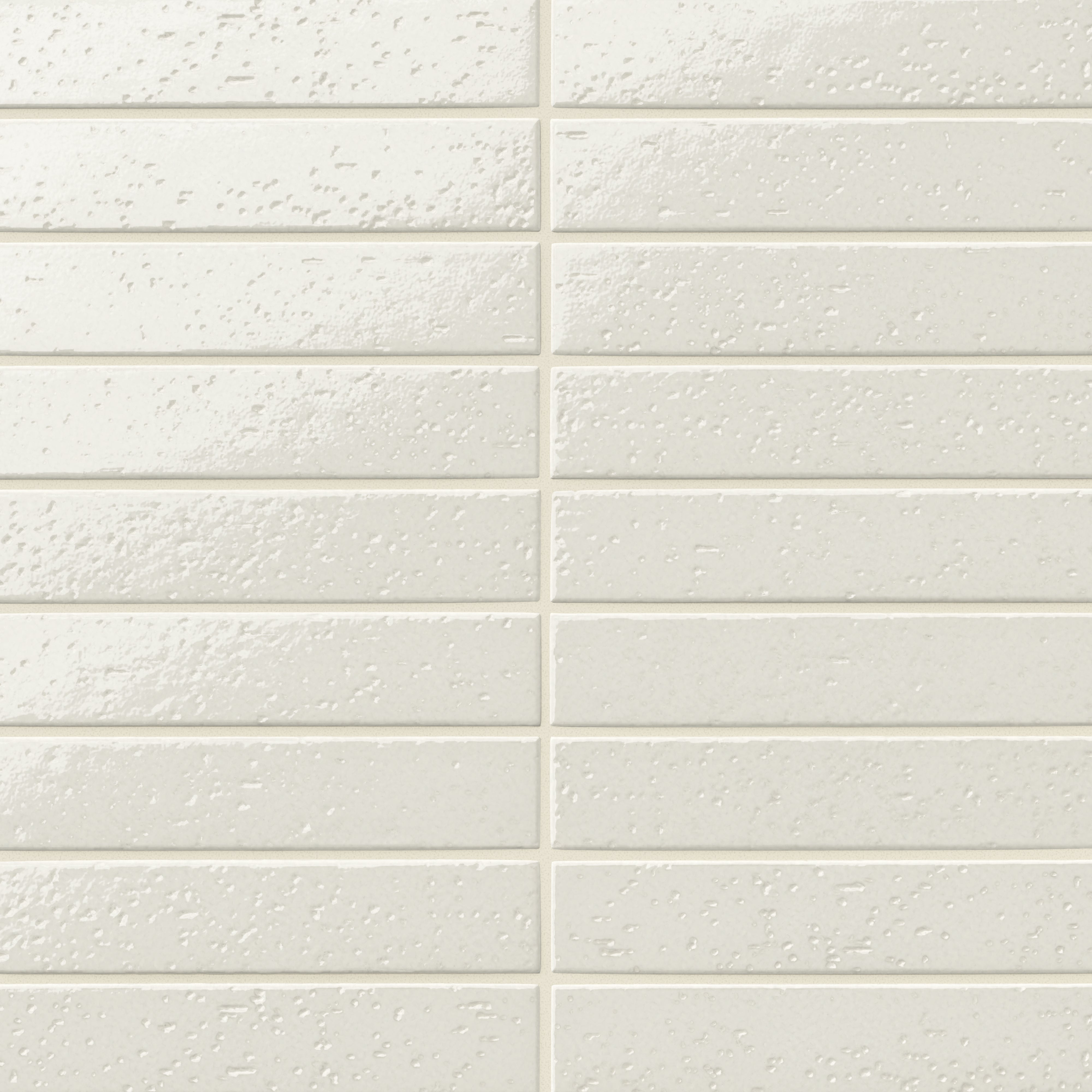 Beige textured glossy subway tile in a 2x10 size, arranged in a horizontal stack pattern with subtle surface variation for a handcrafted look.