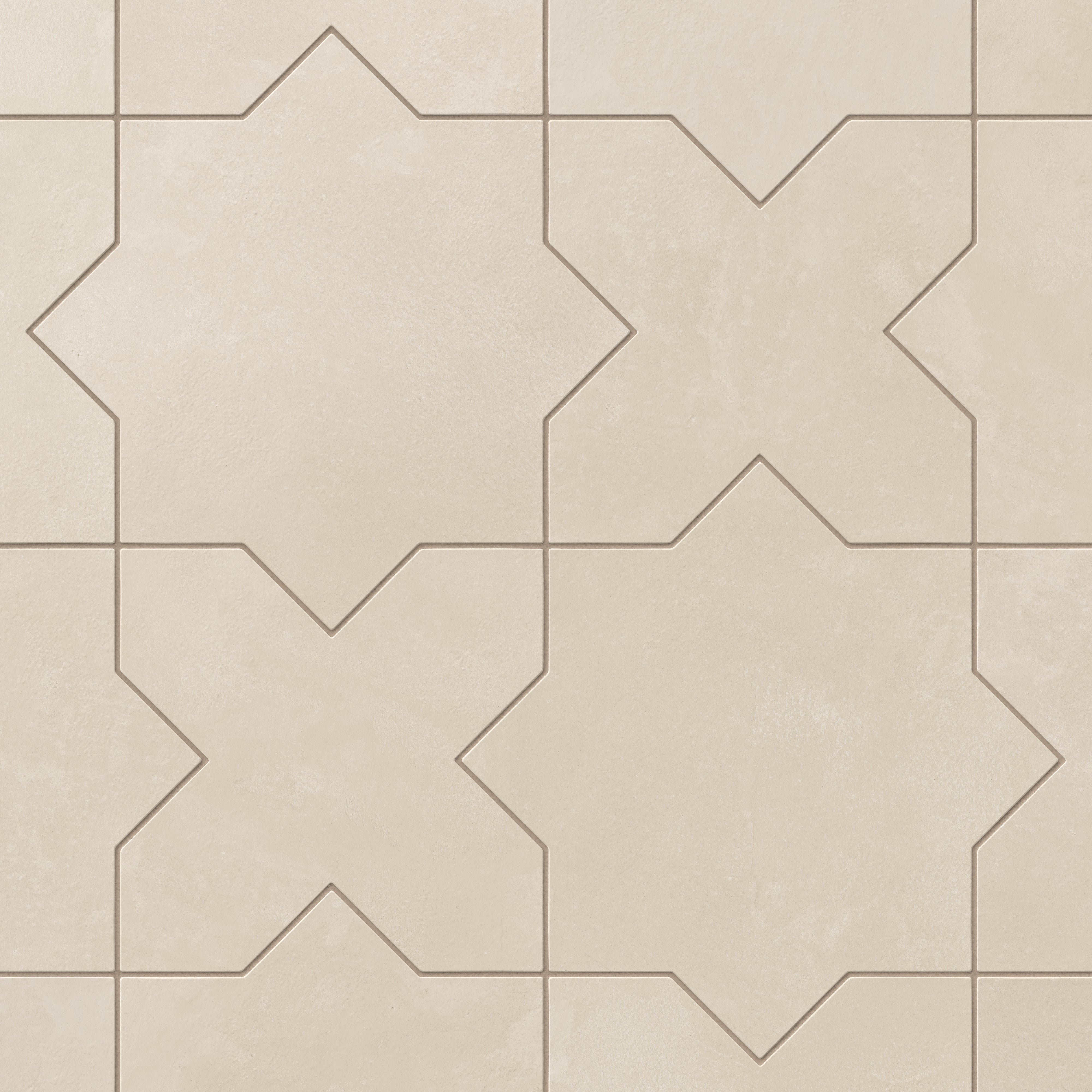 Isabel 11x11 Matte Porcelain Tile Star in Cream and Cross in Cream