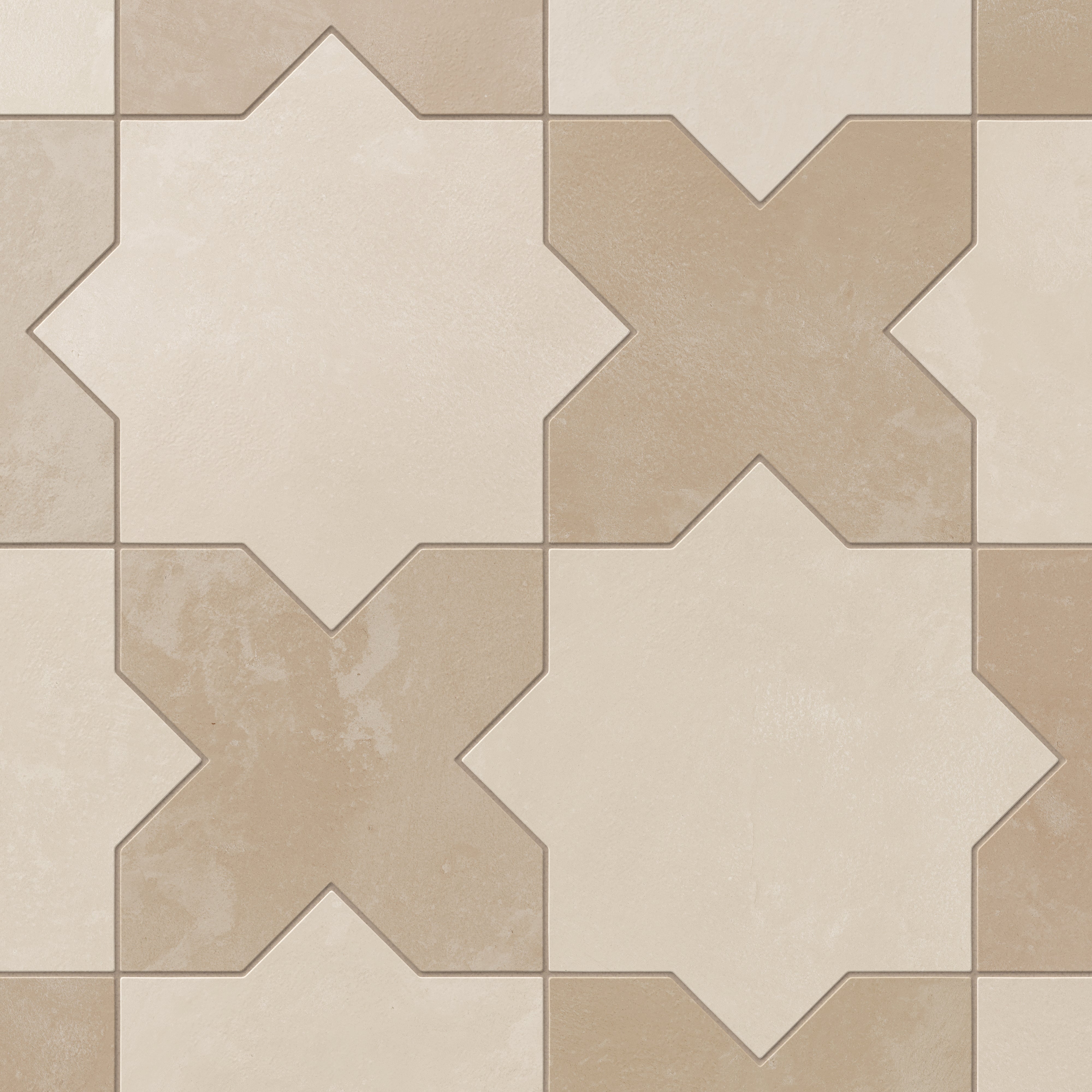 Isabel 11x11 Matte Porcelain Tile Star in Cream and Cross in Sand
