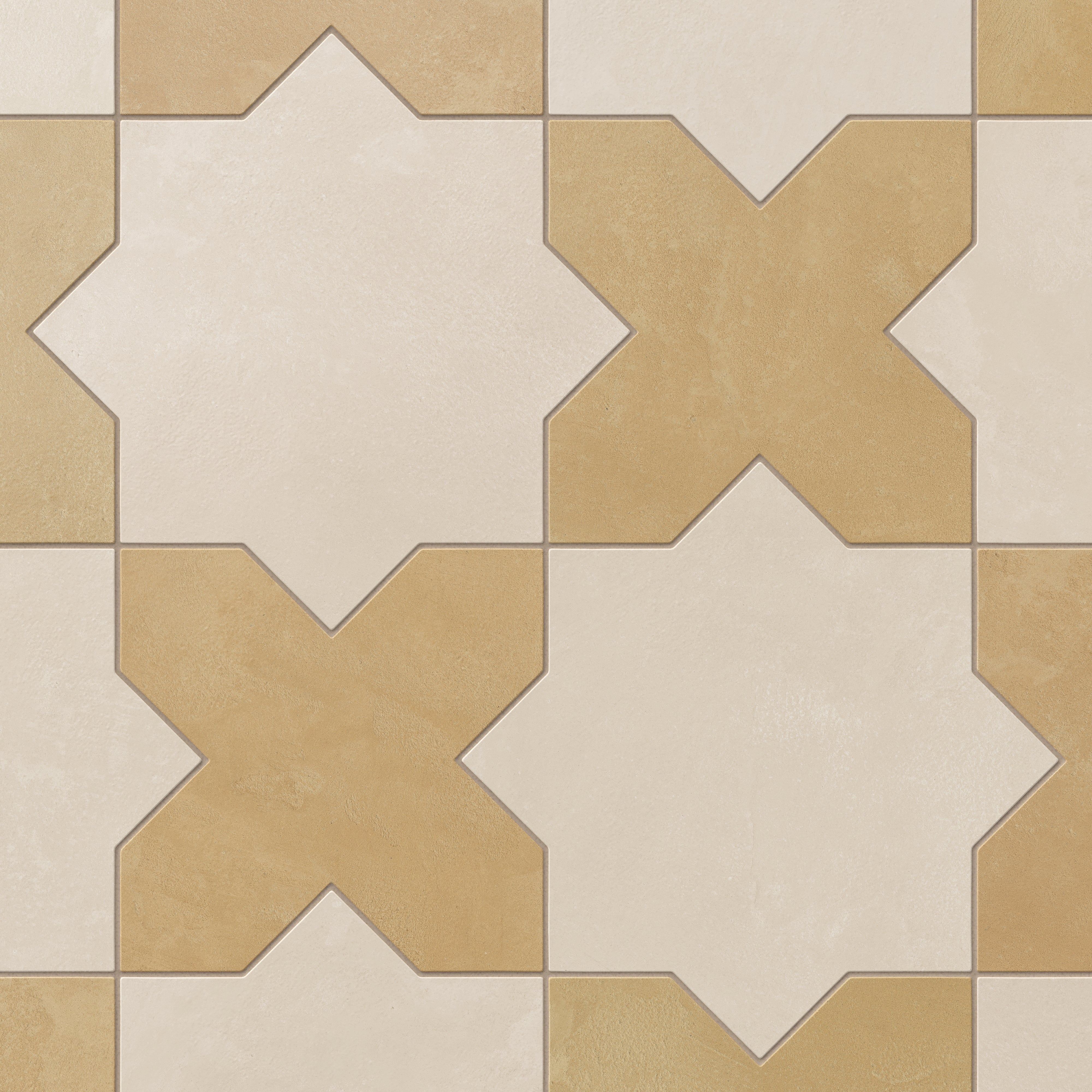 Isabel 11x11 Matte Porcelain Tile Star in Cream and Cross in Daffodil