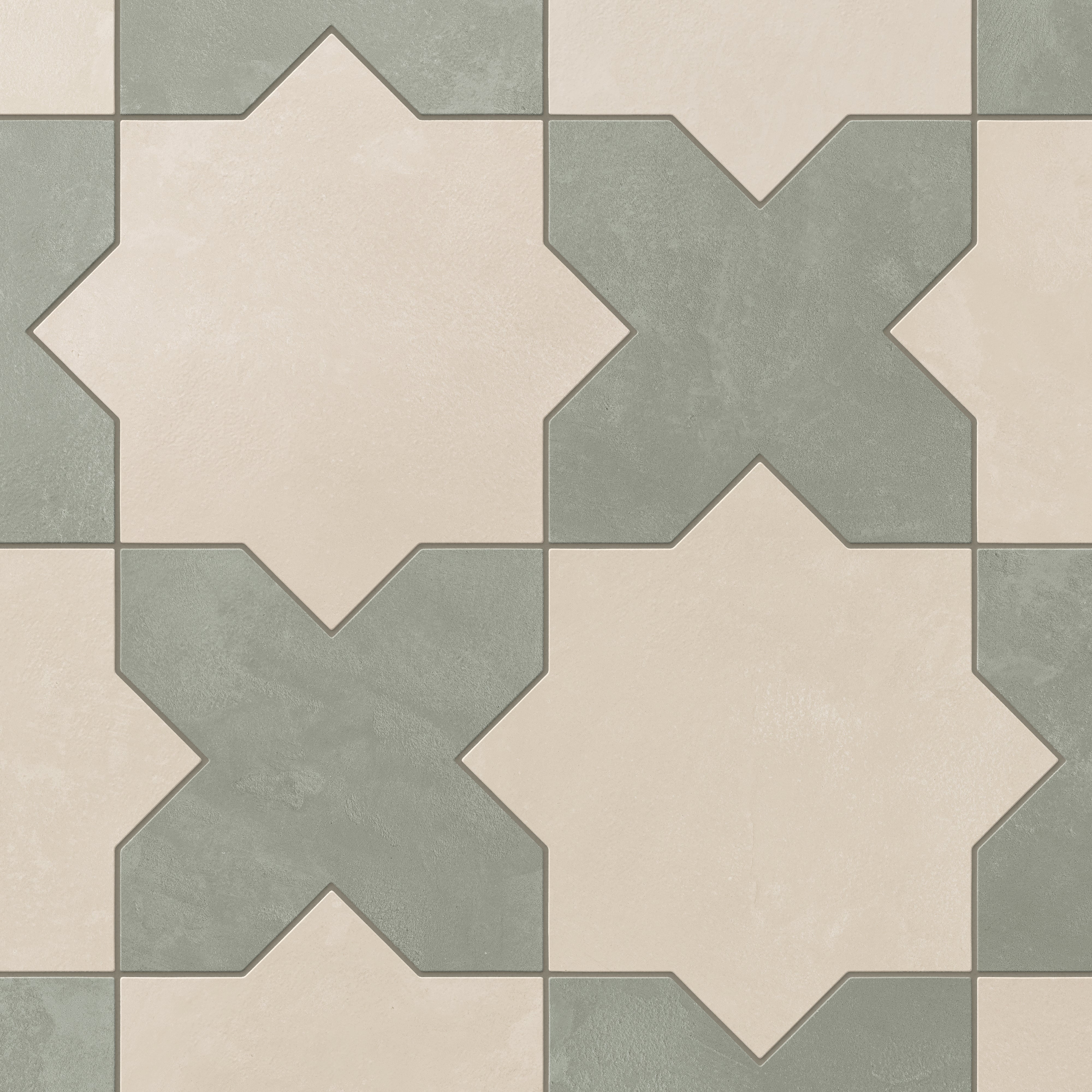 Isabel 11x11 Matte Porcelain Tile Star in Cream and Cross in Seasalt