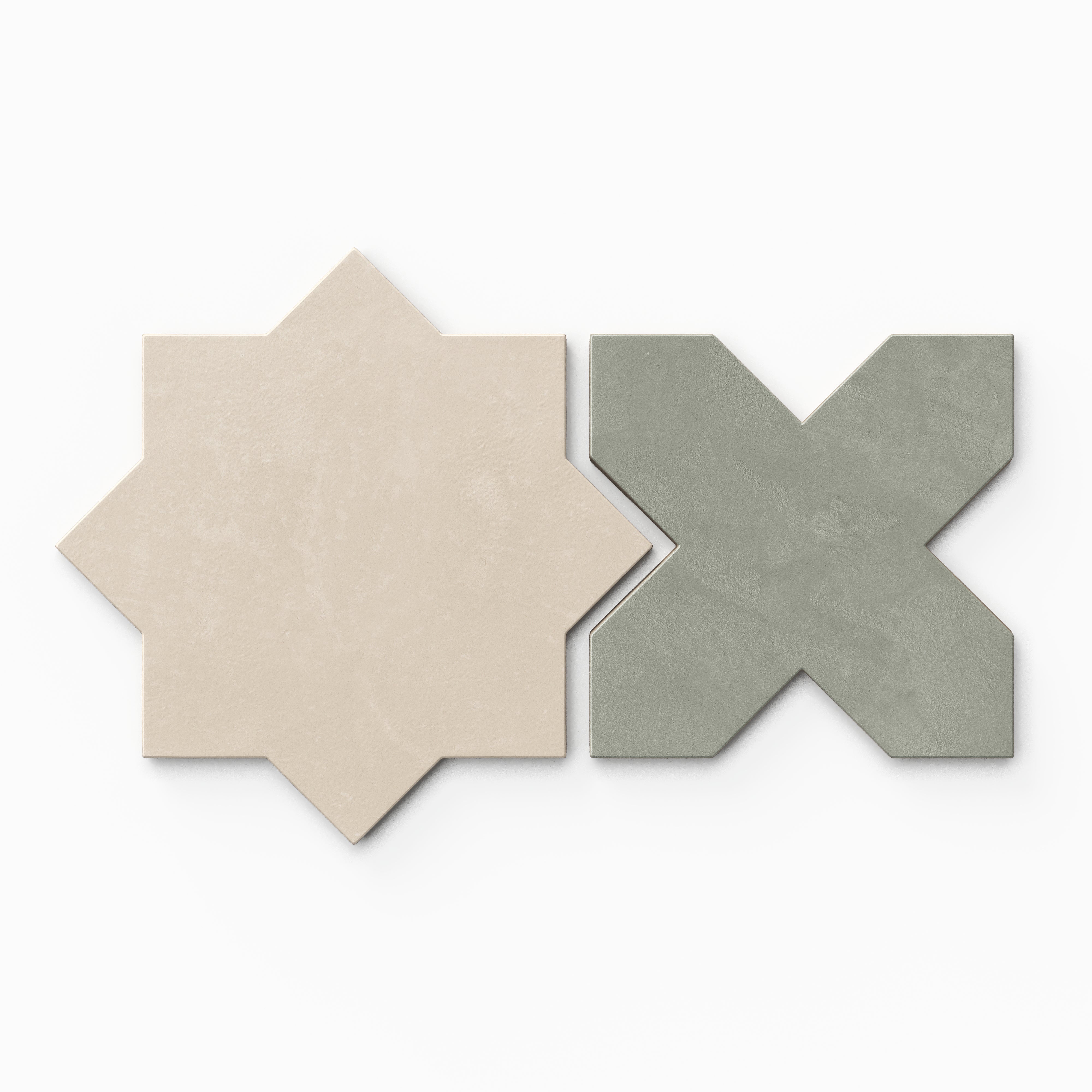 Isabel 11x11 Matte Porcelain Tile Star in Cream and Cross in Seasalt