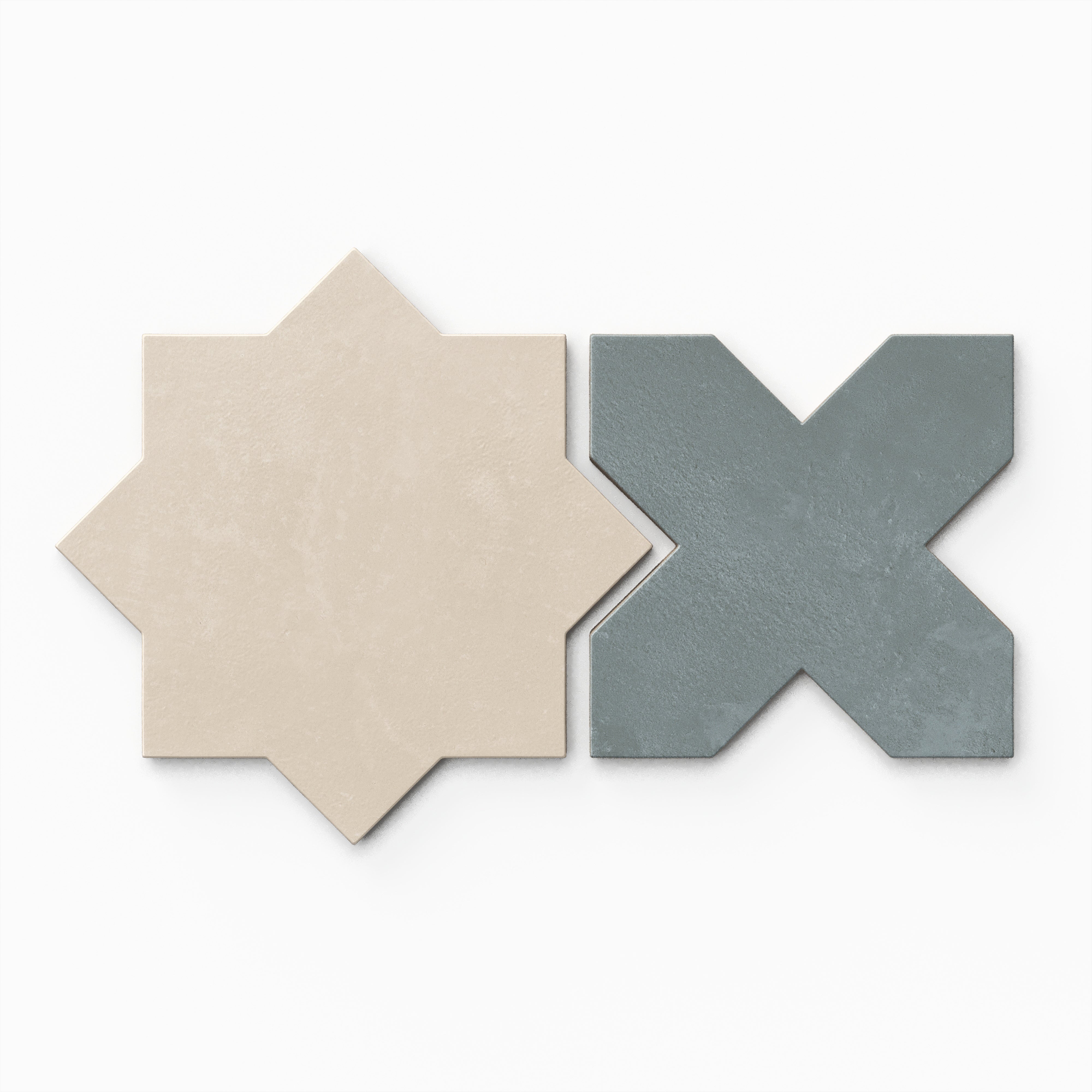 Isabel 11x11 Matte Porcelain Tile Star in Cream and Cross in Slate