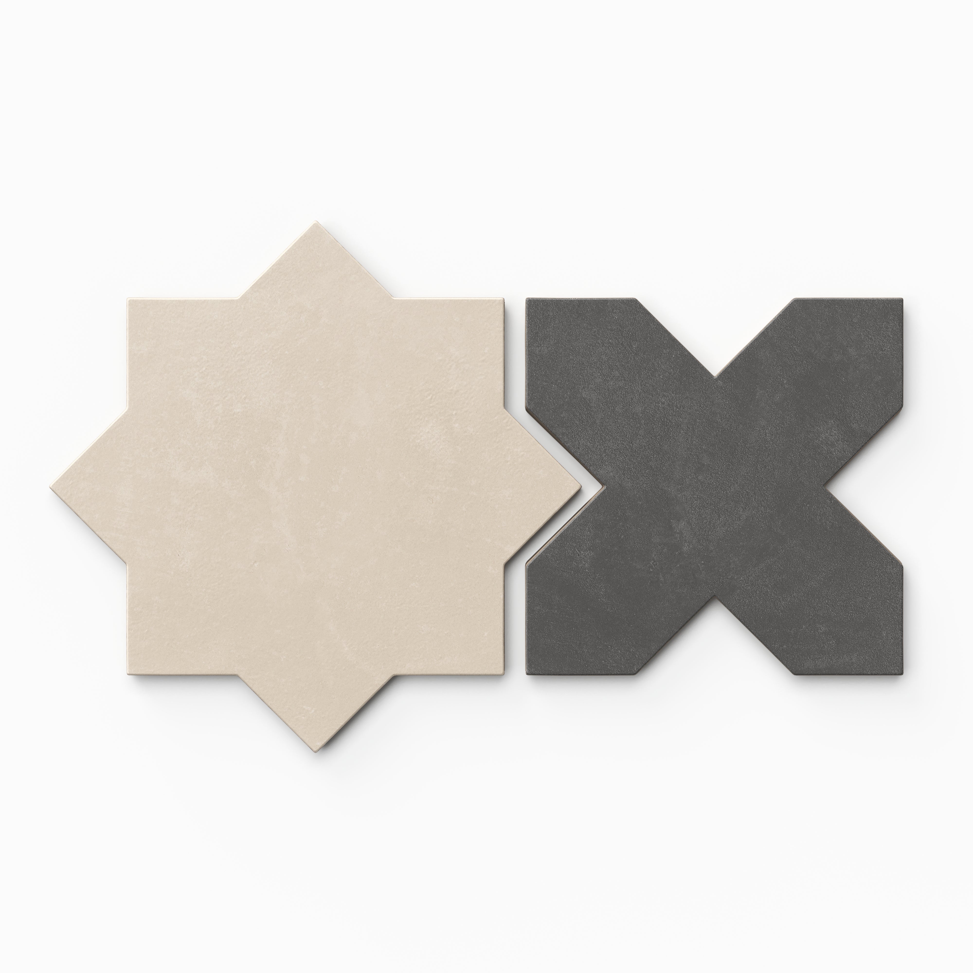 Isabel 11x11 Matte Porcelain Tile Star in Cream and Cross in Charcoal