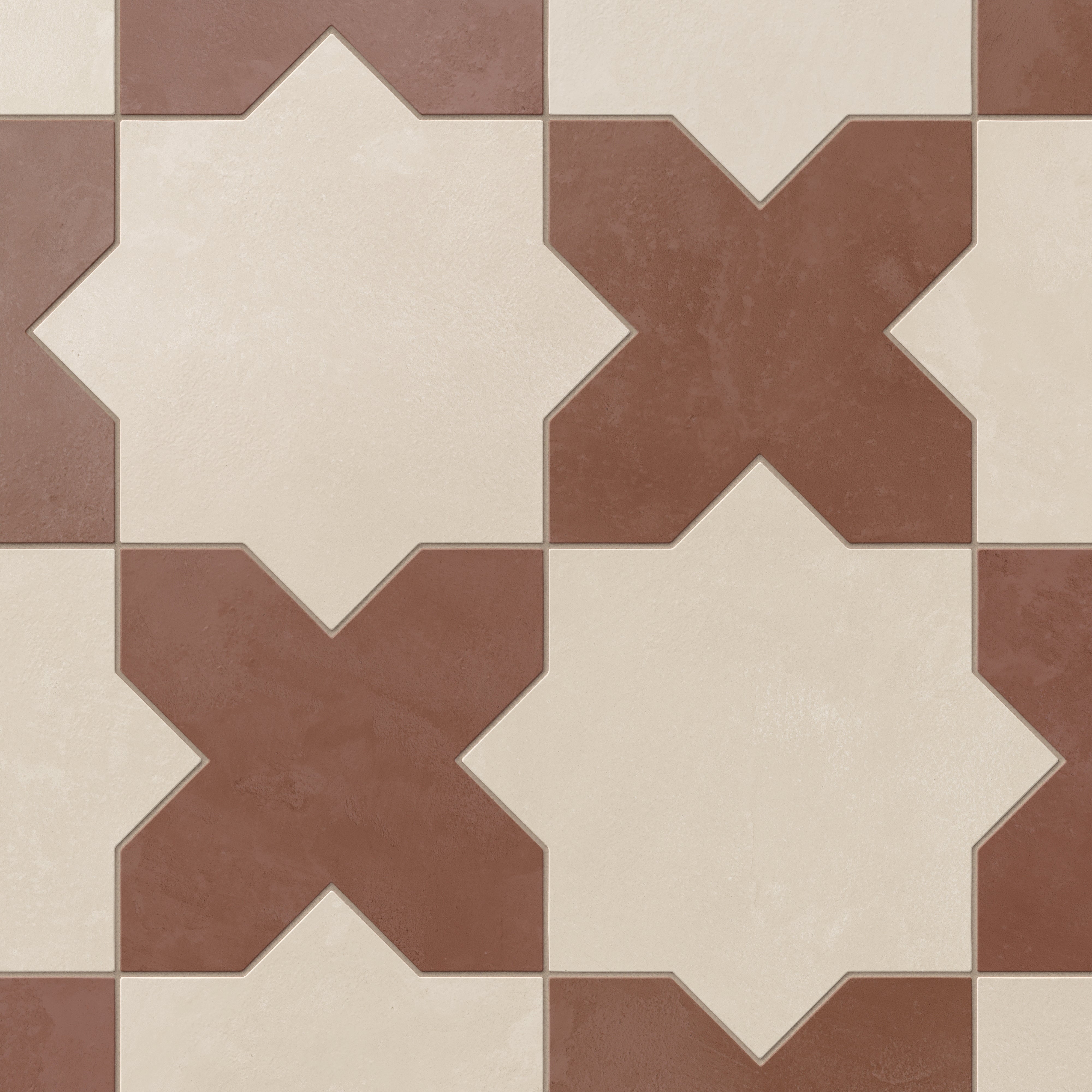 Isabel 11x11 Matte Porcelain Tile Star in Cream and Cross in Rust