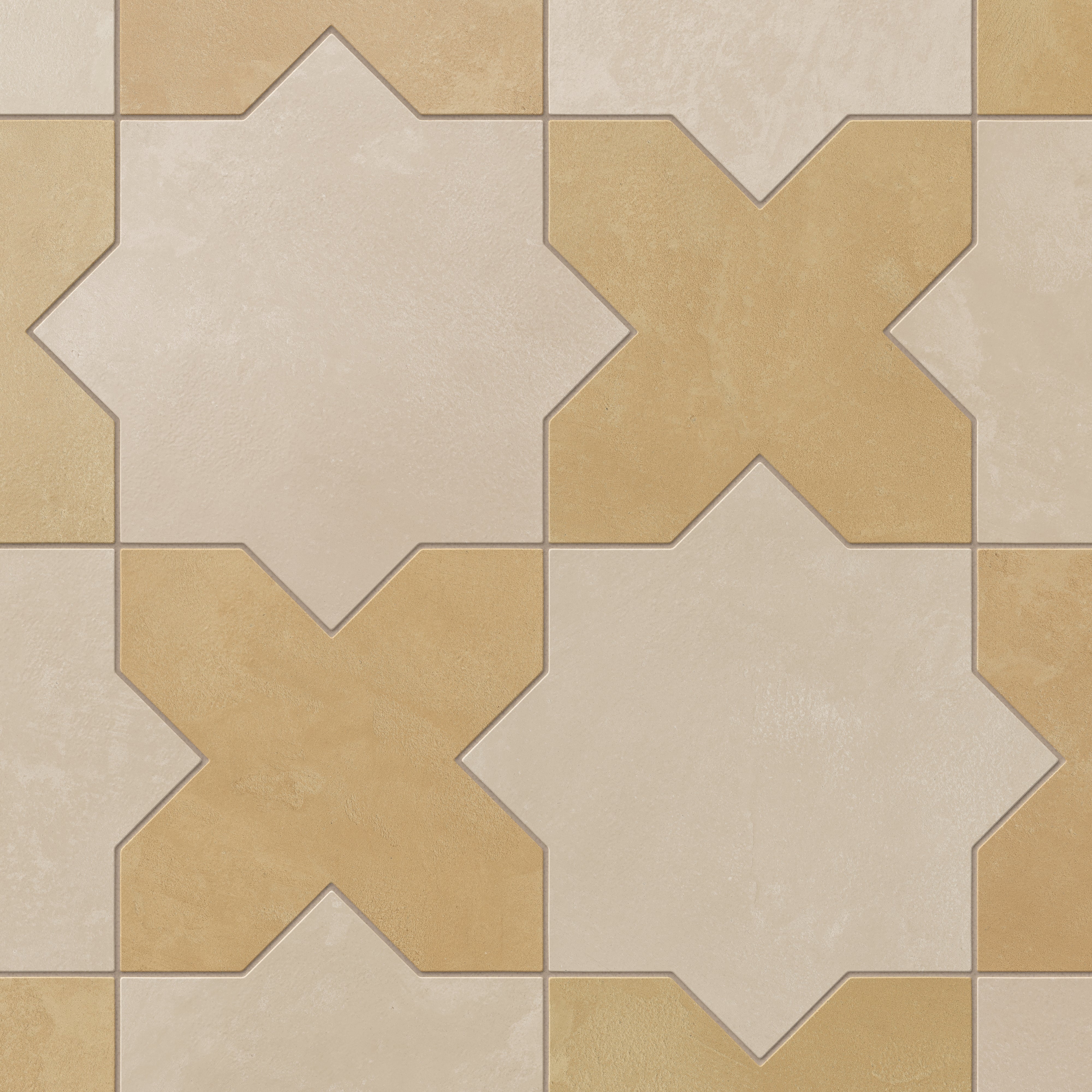 Isabel 11x11 Matte Porcelain Tile Star in Bone and Cross in Daffodil