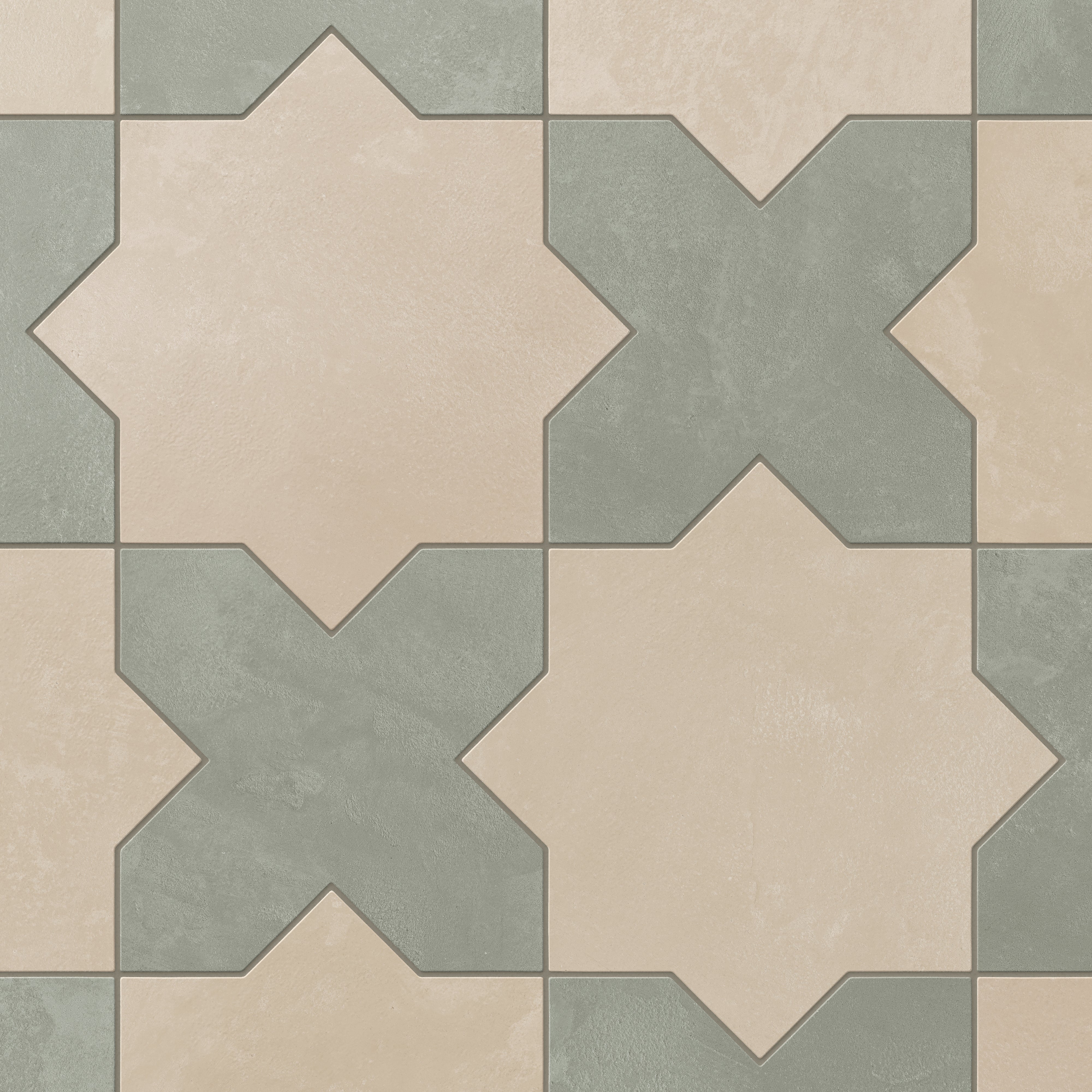 Isabel 11x11 Matte Porcelain Tile Star in Bone and Cross in Seasalt