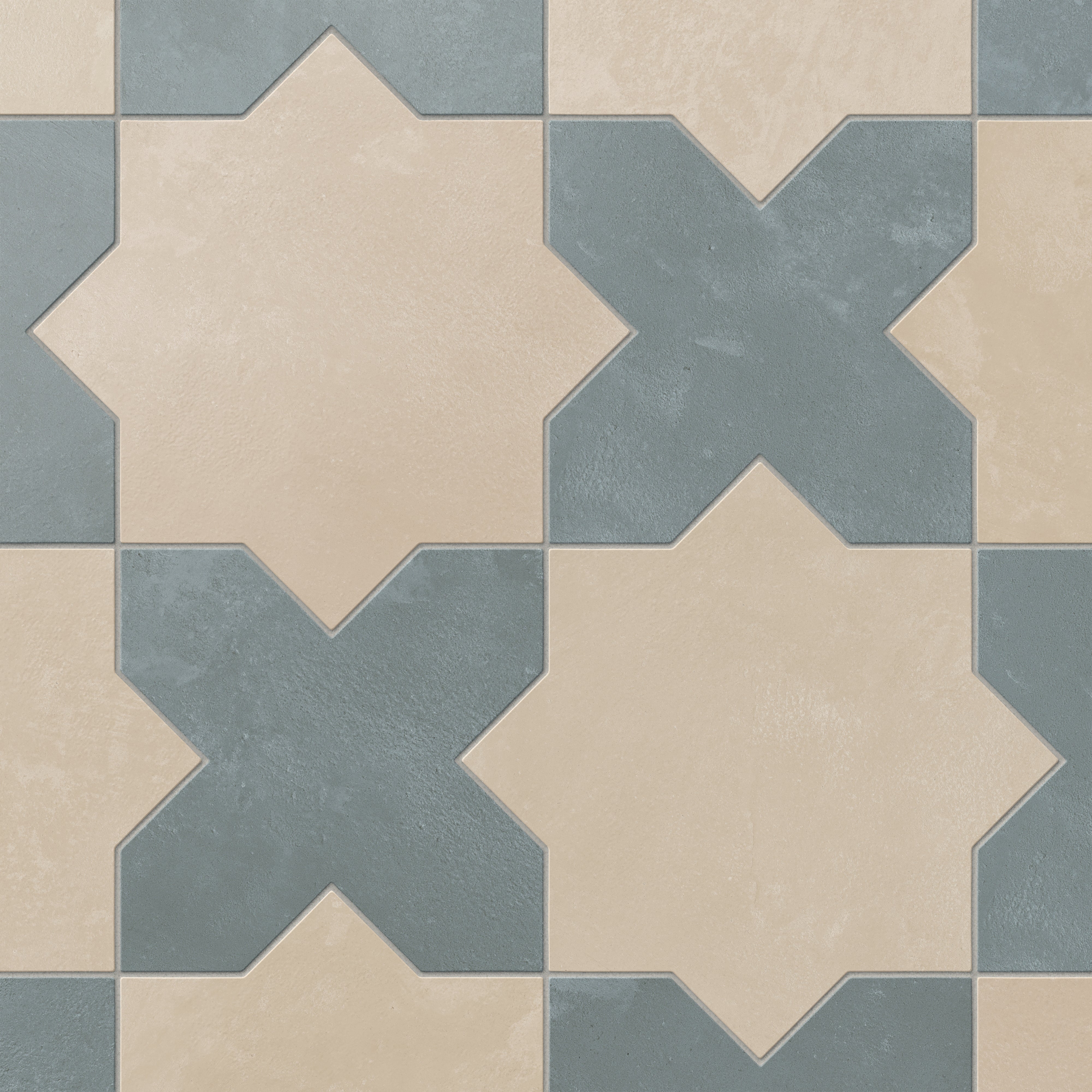 Isabel 11x11 Matte Porcelain Tile Star in Bone and Cross in Slate