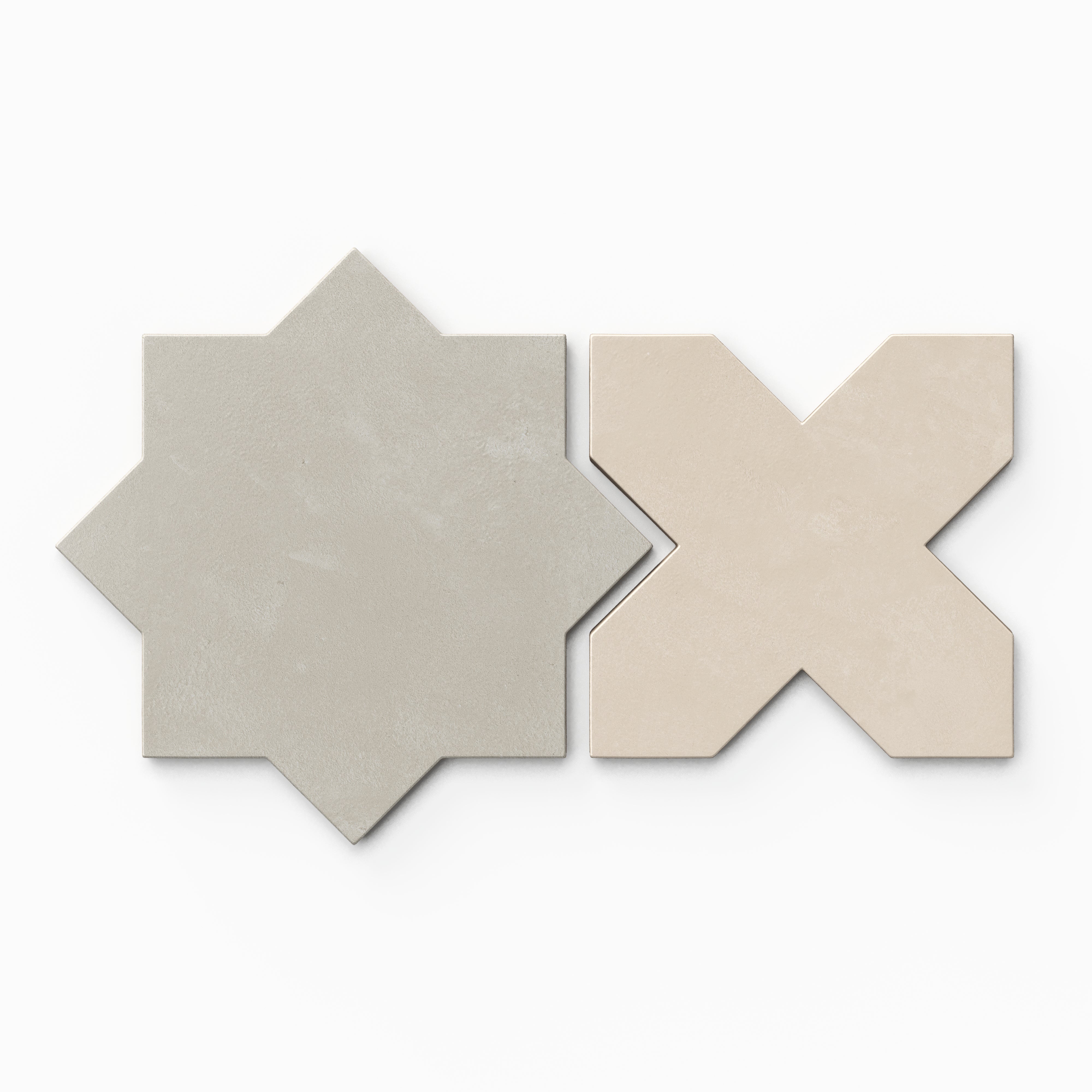 Isabel 11x11 Matte Porcelain Tile Star in Dove and Cross in Cream