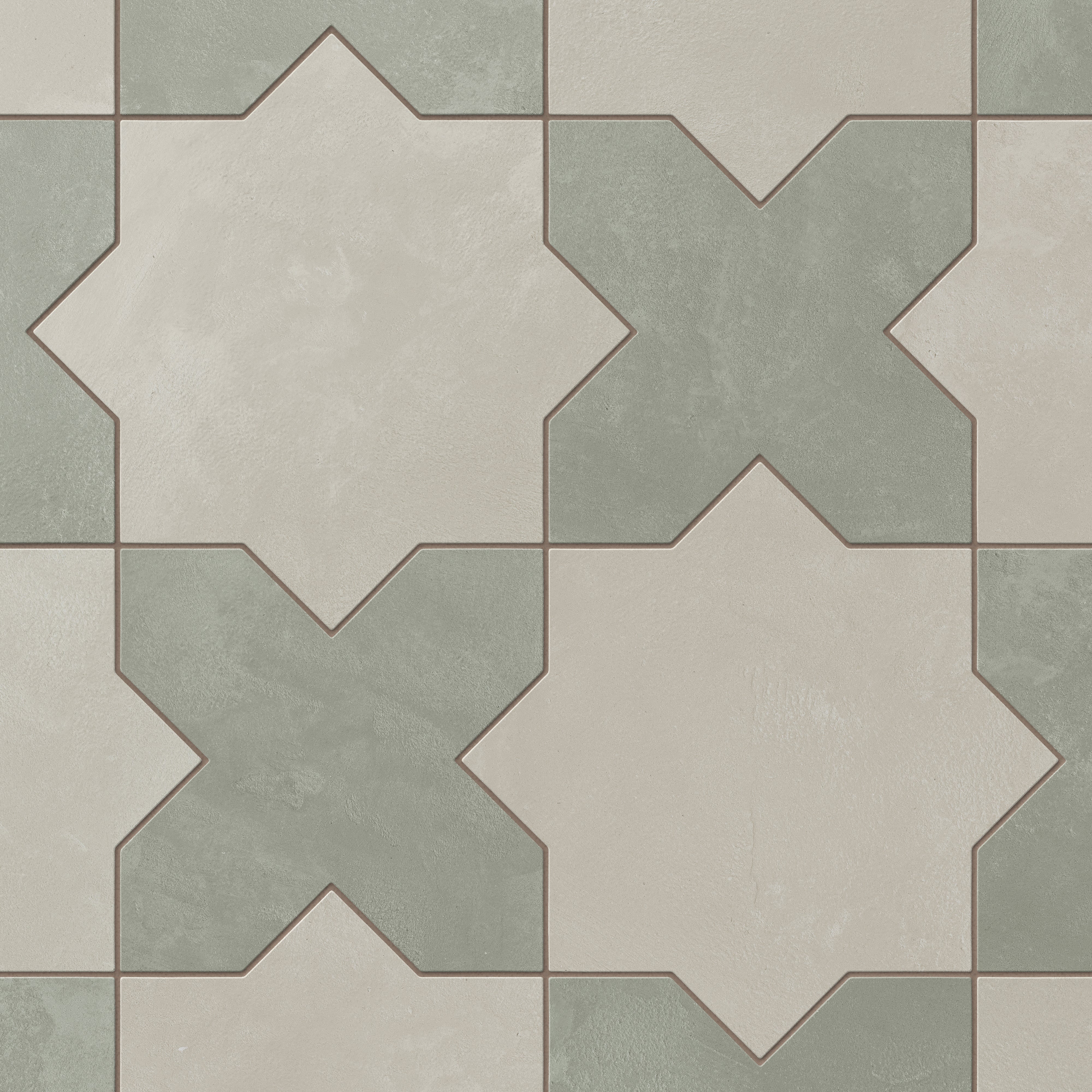 Isabel 11x11 Matte Porcelain Tile Star in Dove and Cross in Seasalt