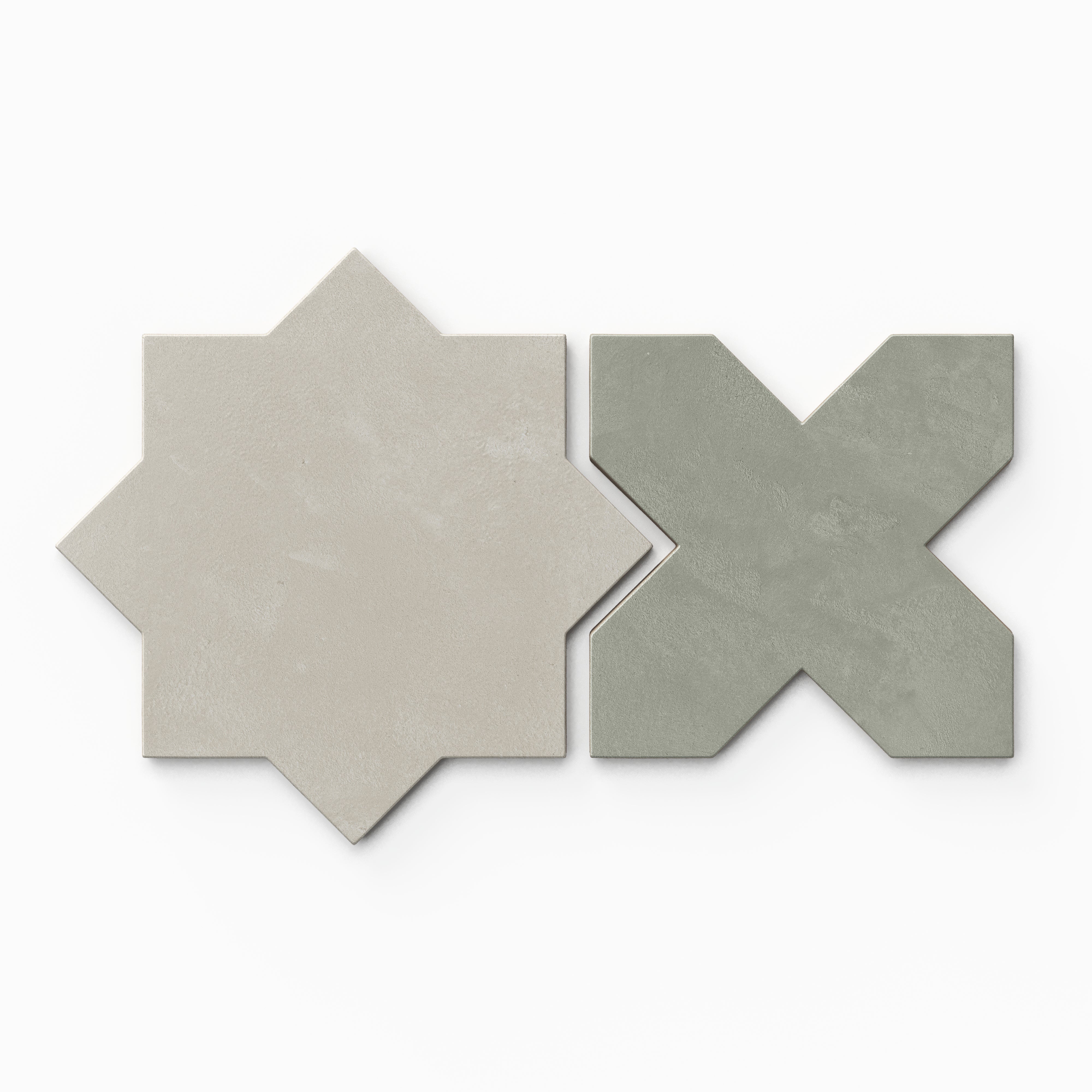 Isabel 11x11 Matte Porcelain Tile Star in Dove and Cross in Seasalt