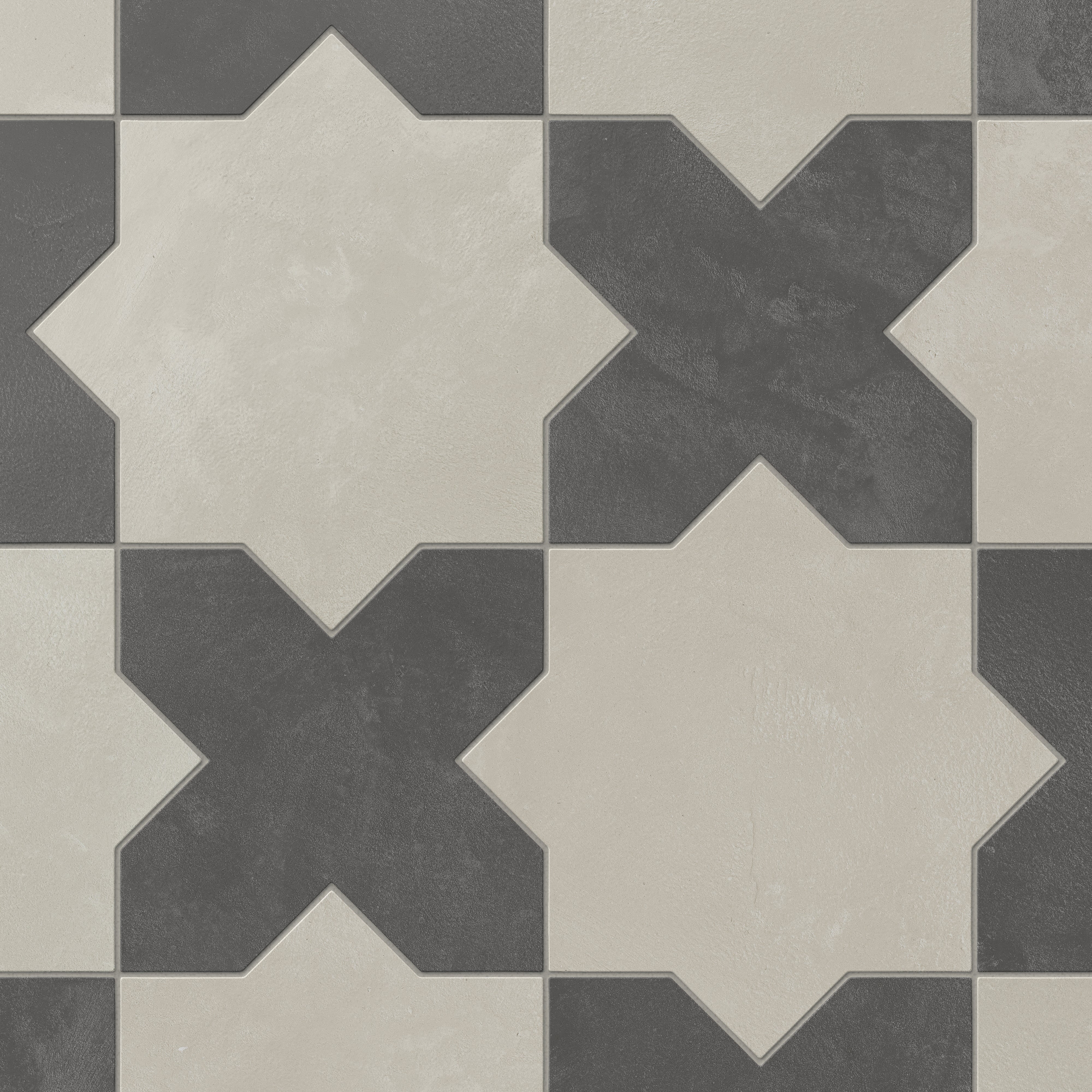 Isabel 11x11 Matte Porcelain Tile Star in Dove and Cross in Charcoal