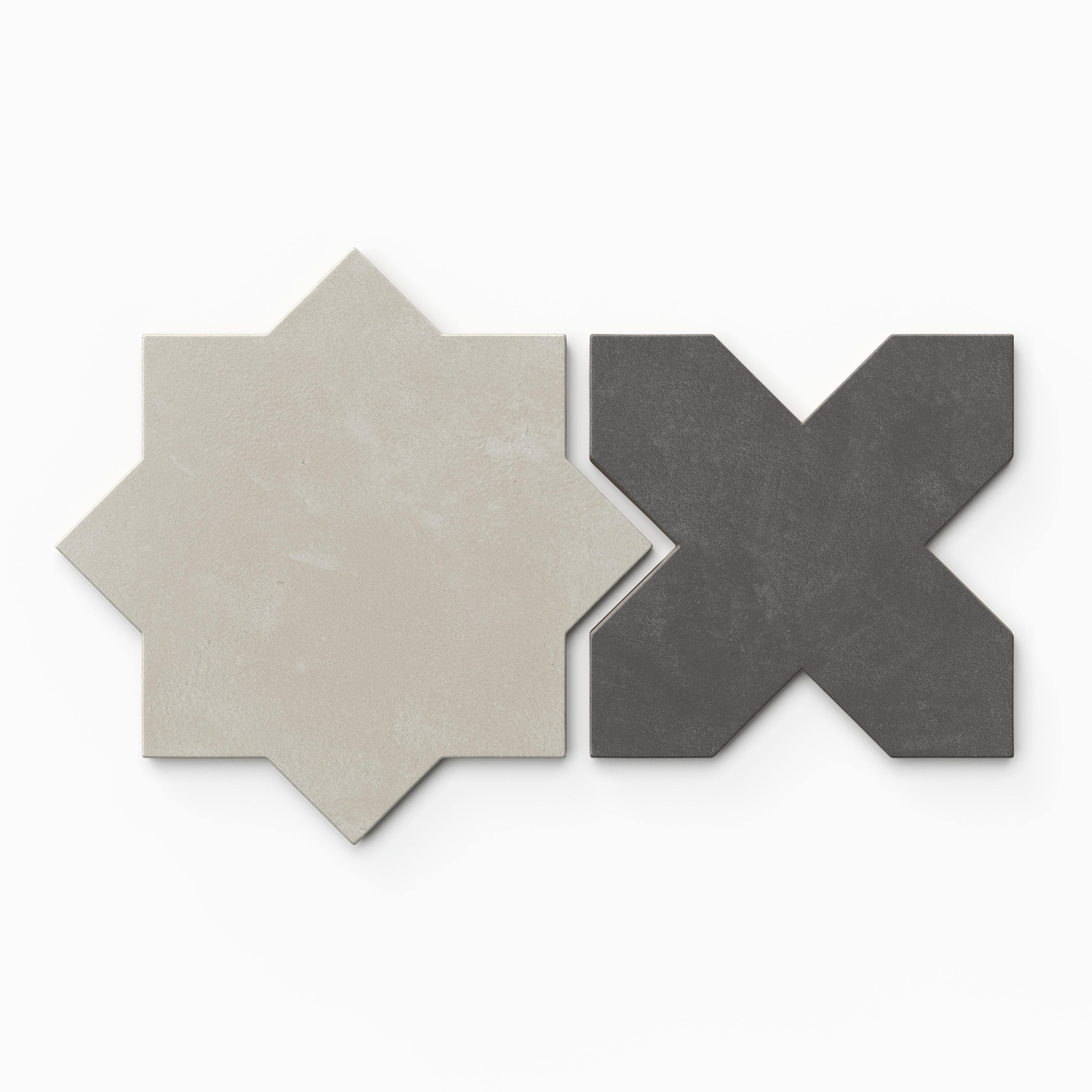 Isabel 11x11 Matte Porcelain Tile Star in Dove and Cross in Charcoal