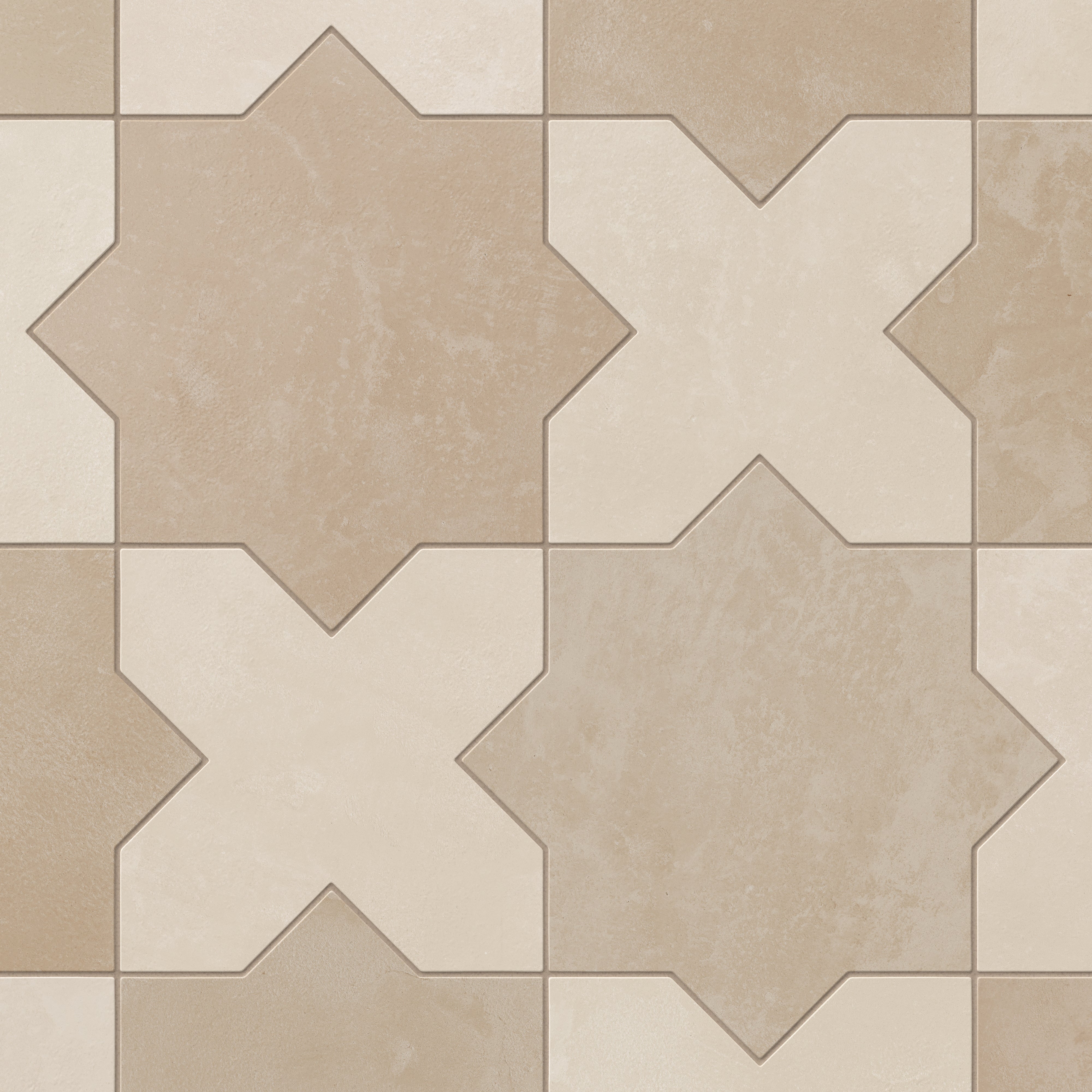 Isabel 11x11 Matte Porcelain Tile Star in Sand and Cross in Cream