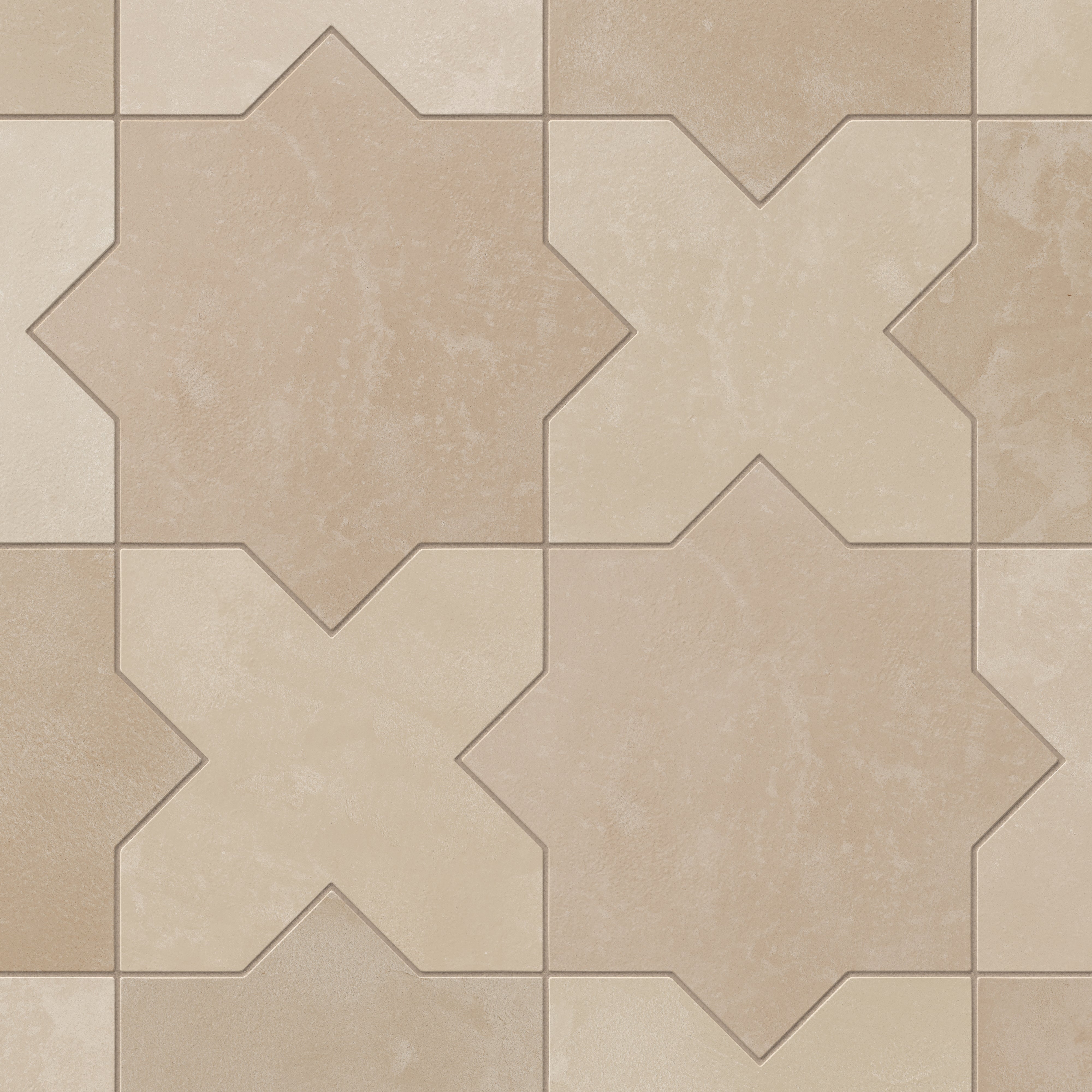 Isabel 11x11 Matte Porcelain Tile Star in Sand and Cross in Bone