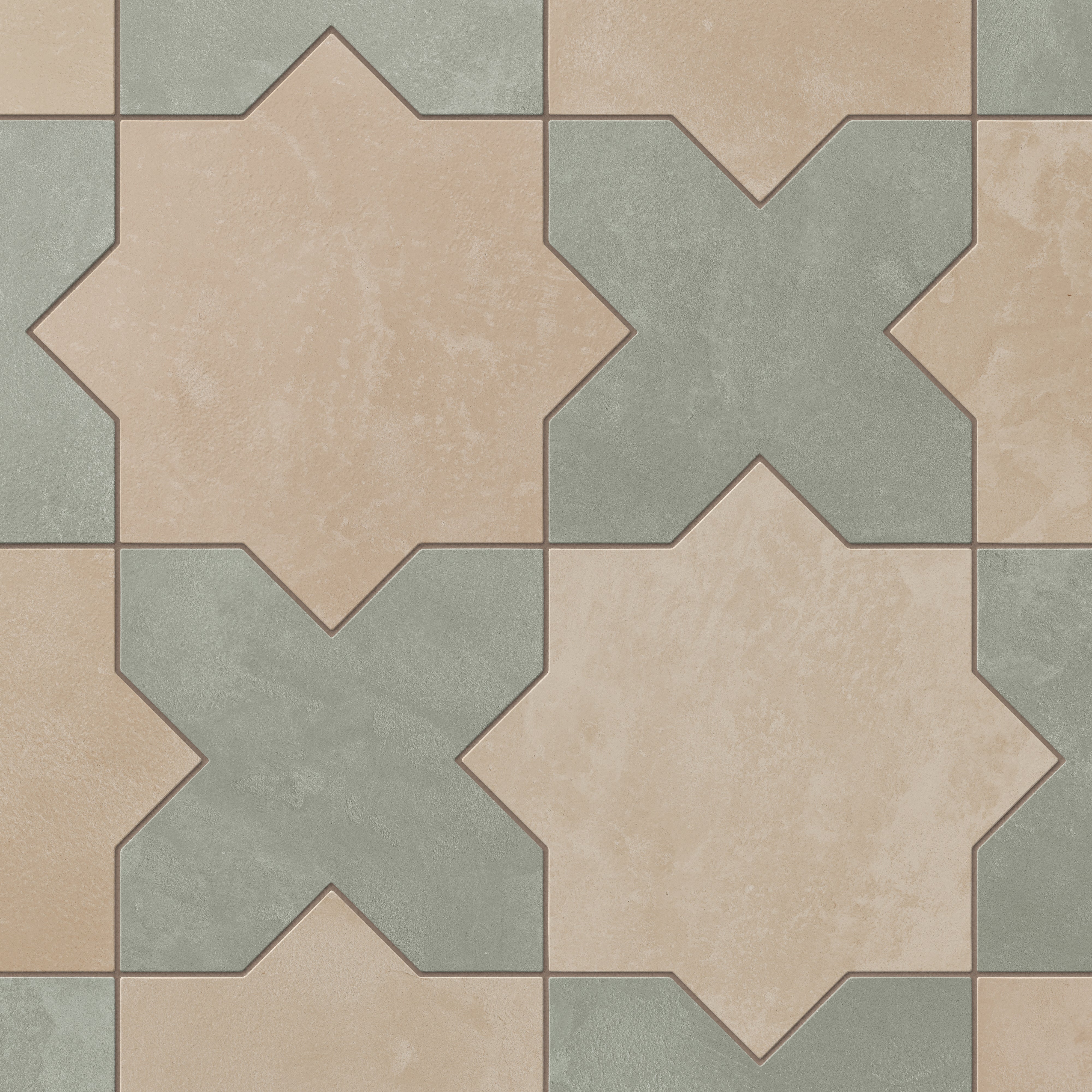Isabel 11x11 Matte Porcelain Tile Star in Sand and Cross in Seasalt