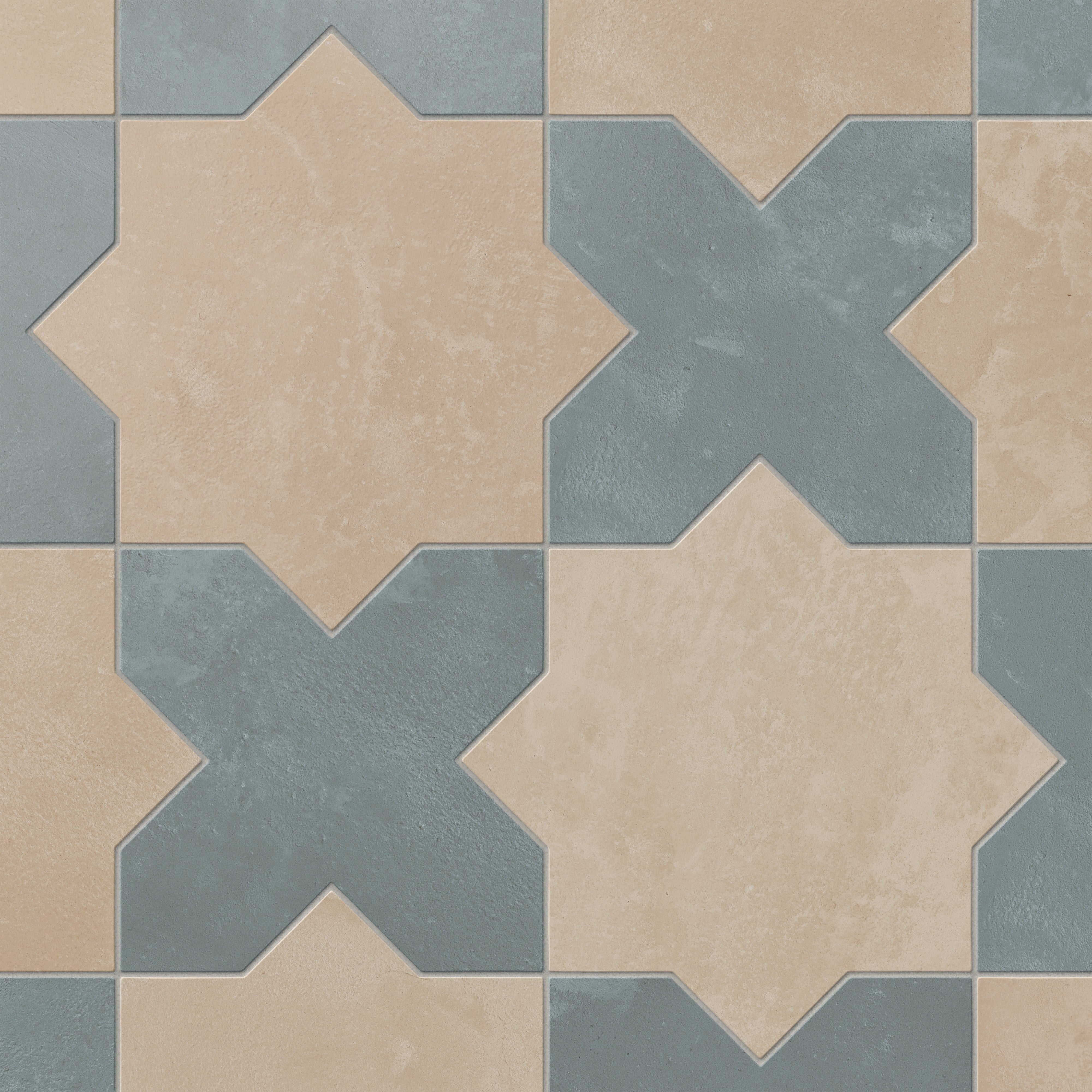 Isabel 11x11 Matte Porcelain Tile Star in Sand and Cross in Slate