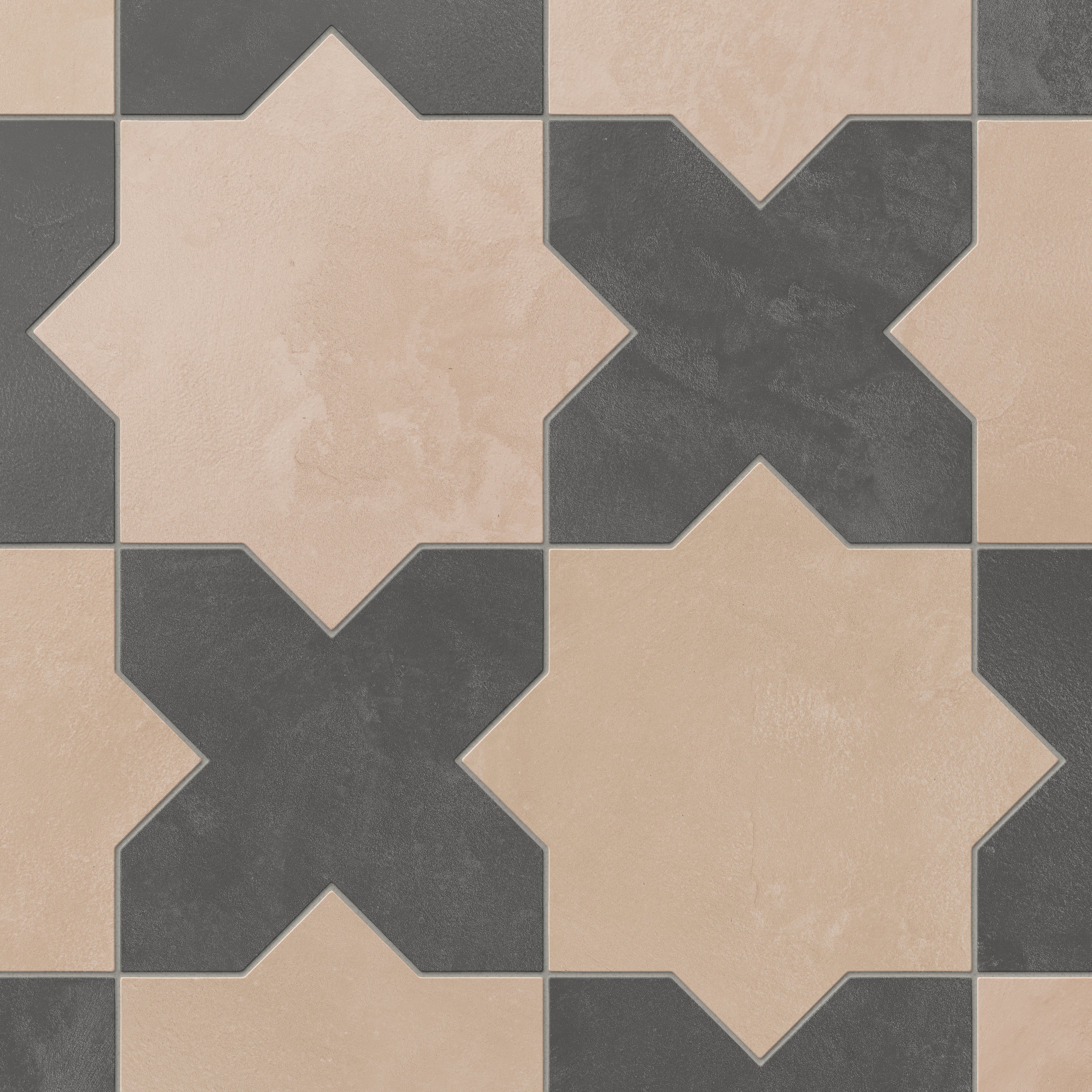 Isabel 11x11 Matte Porcelain Tile Star in Rosewood and Cross in Charcoal