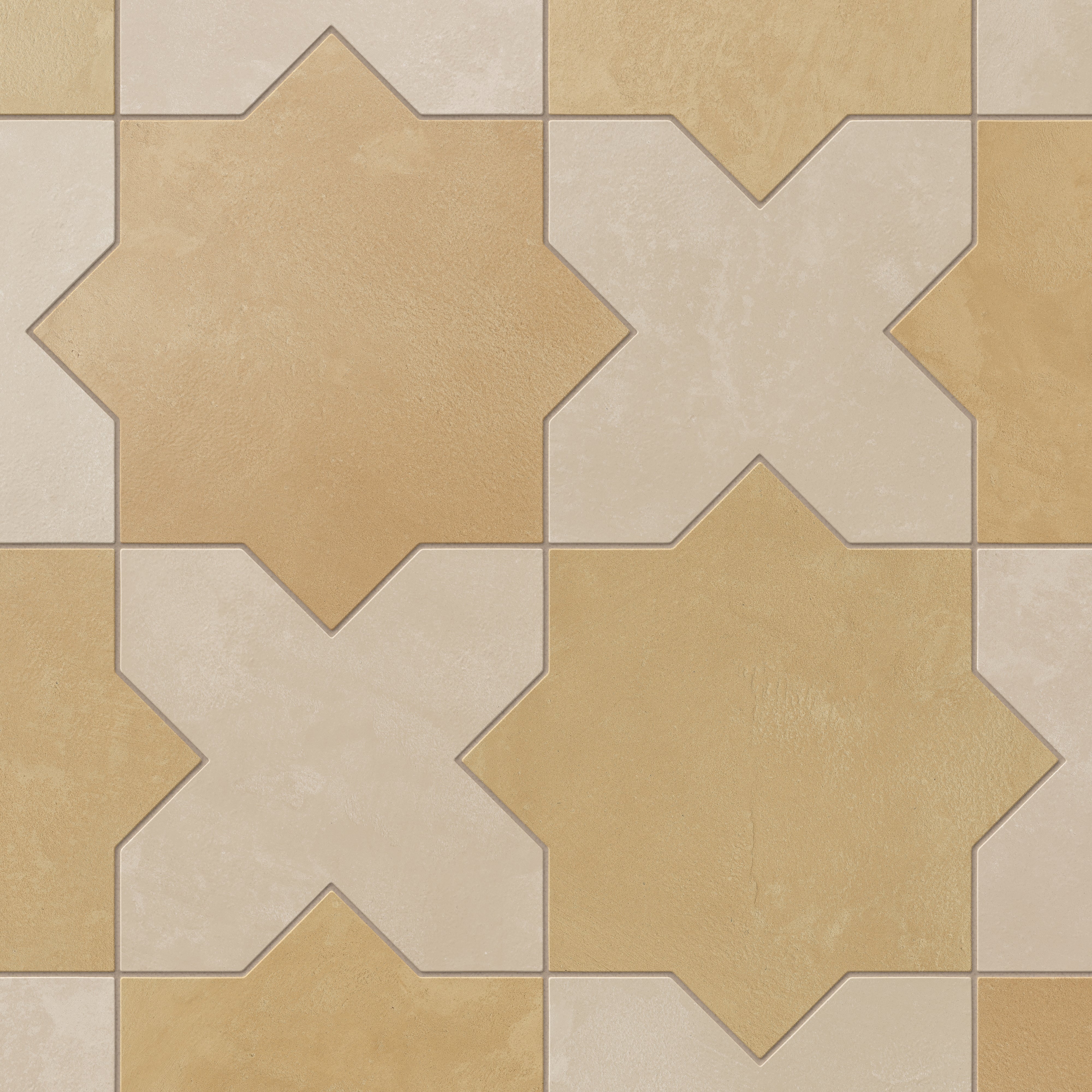 Isabel 11x11 Matte Porcelain Tile Star in Daffodil and Cross in Bone