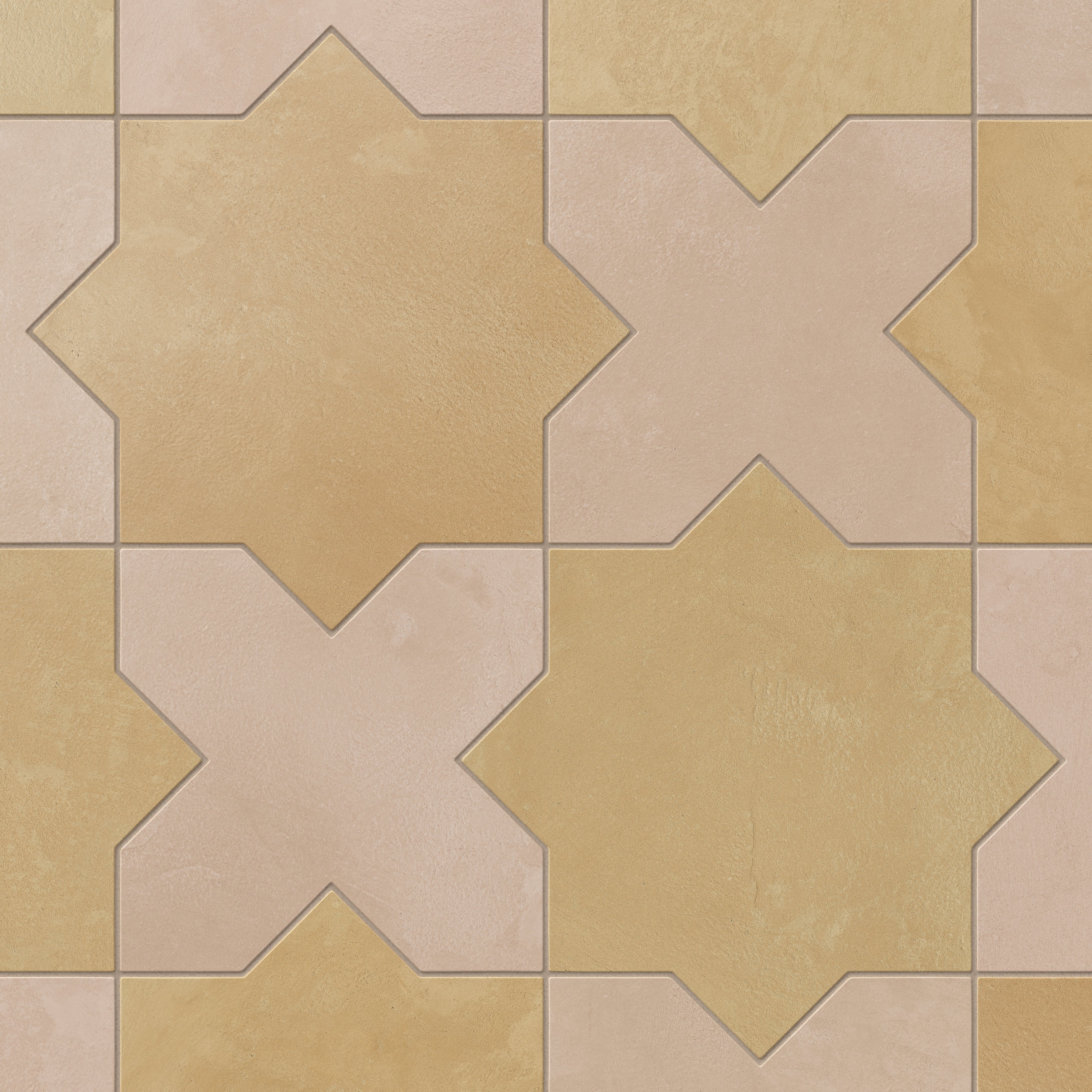 Isabel 11x11 Matte Porcelain Tile Star in Daffodil and Cross in Rosewood