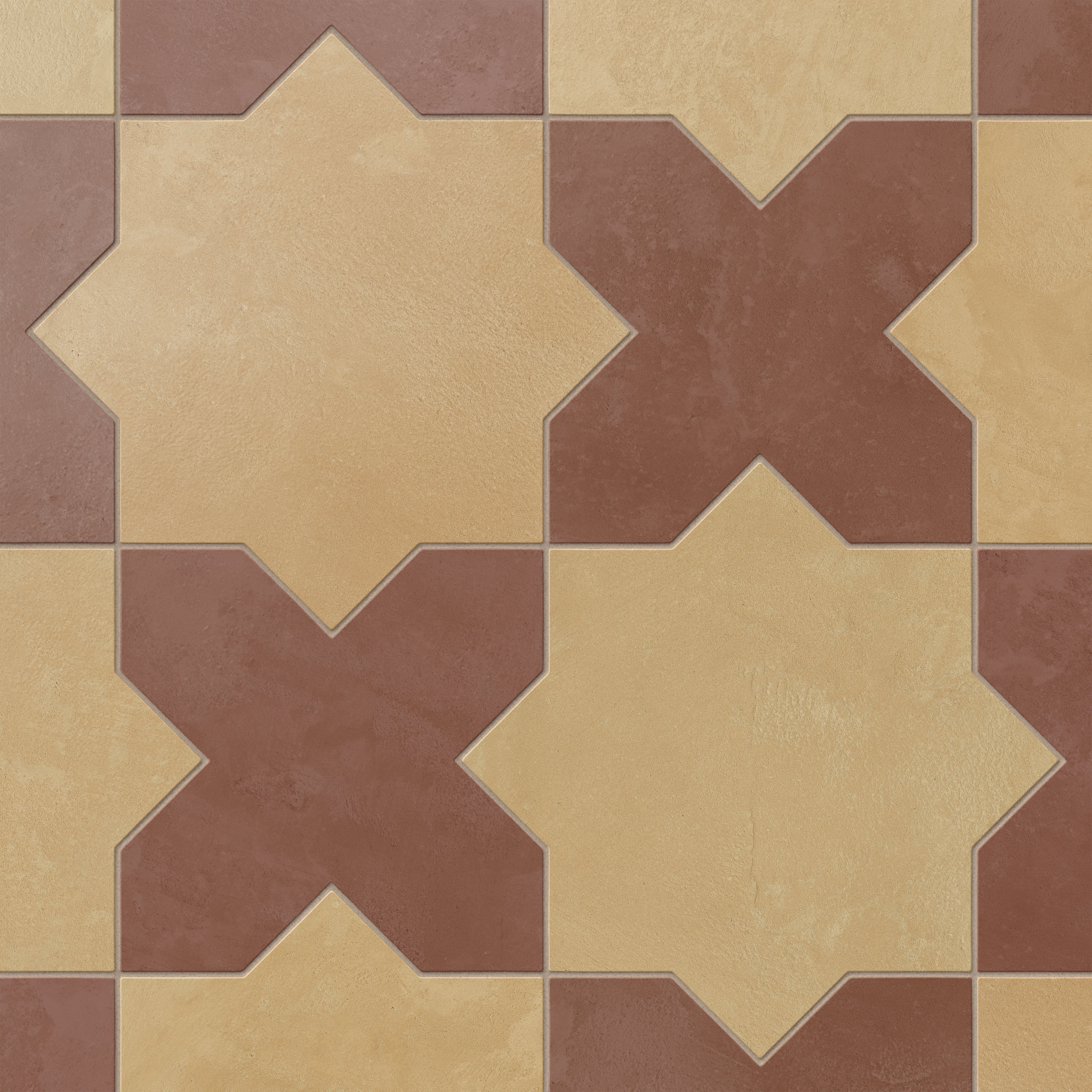 Isabel 11x11 Matte Porcelain Tile Star in Daffodil and Cross in Rust