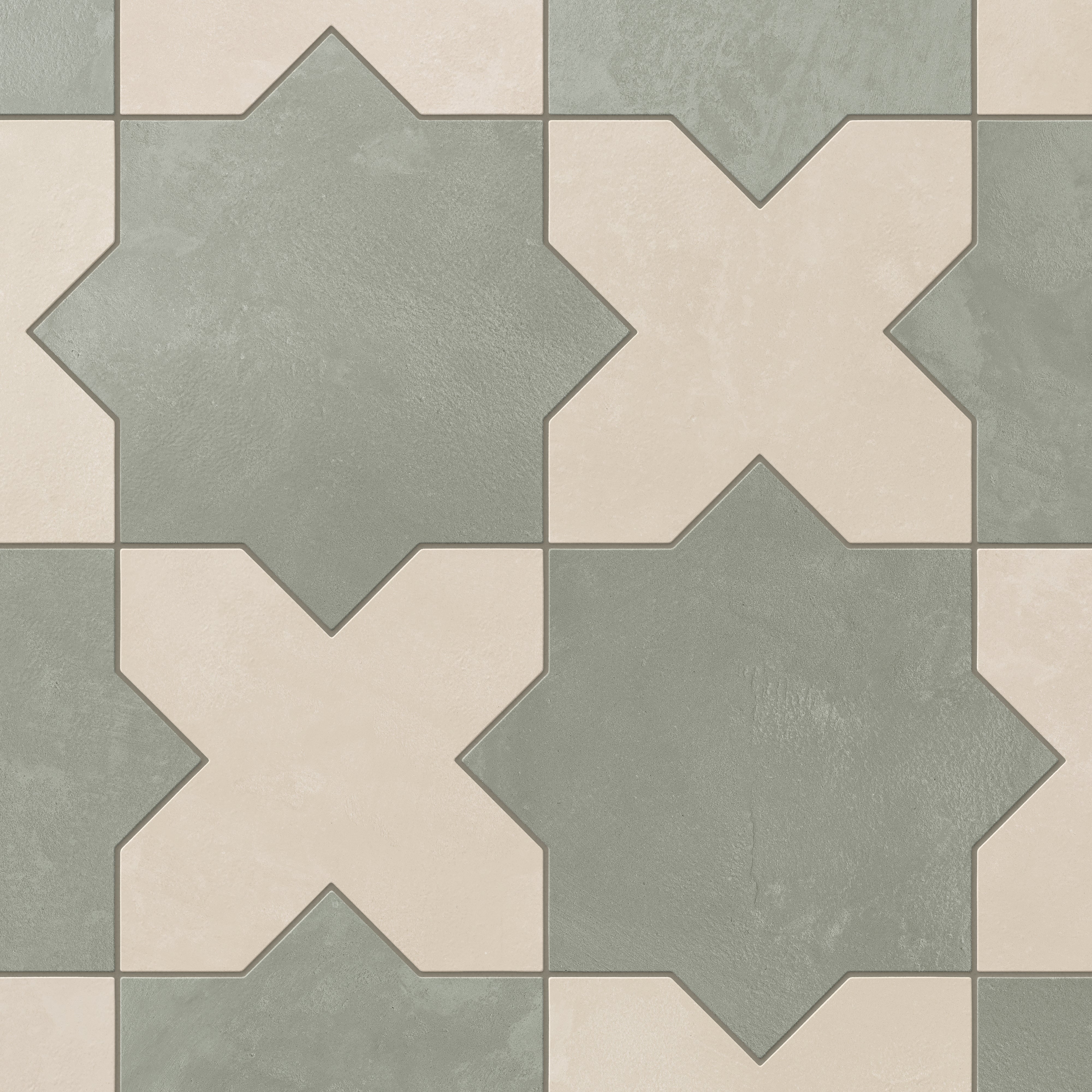 Isabel 11x11 Matte Porcelain Tile Star in Seasalt and Cross in Cream