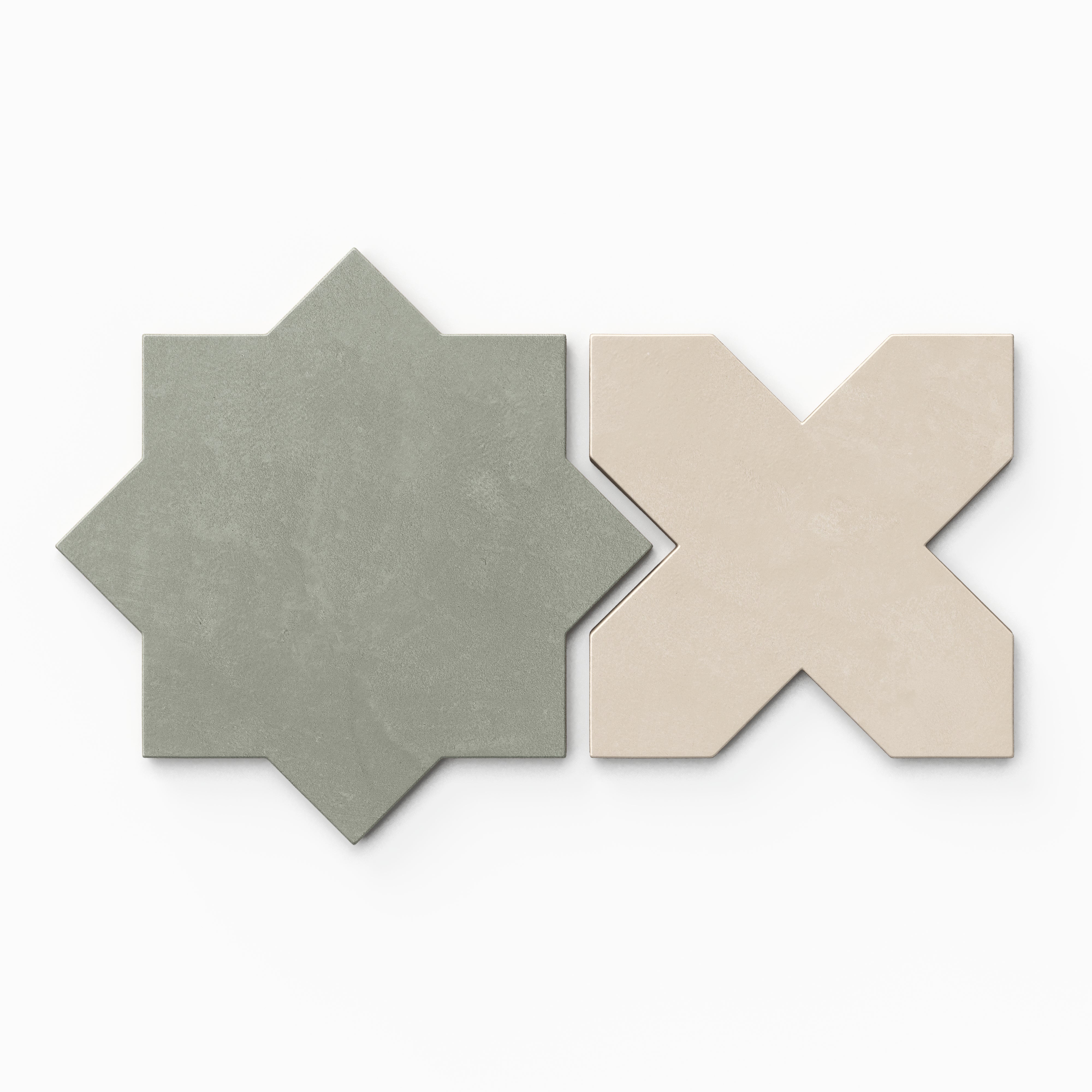 Isabel 11x11 Matte Porcelain Tile Star in Seasalt and Cross in Cream