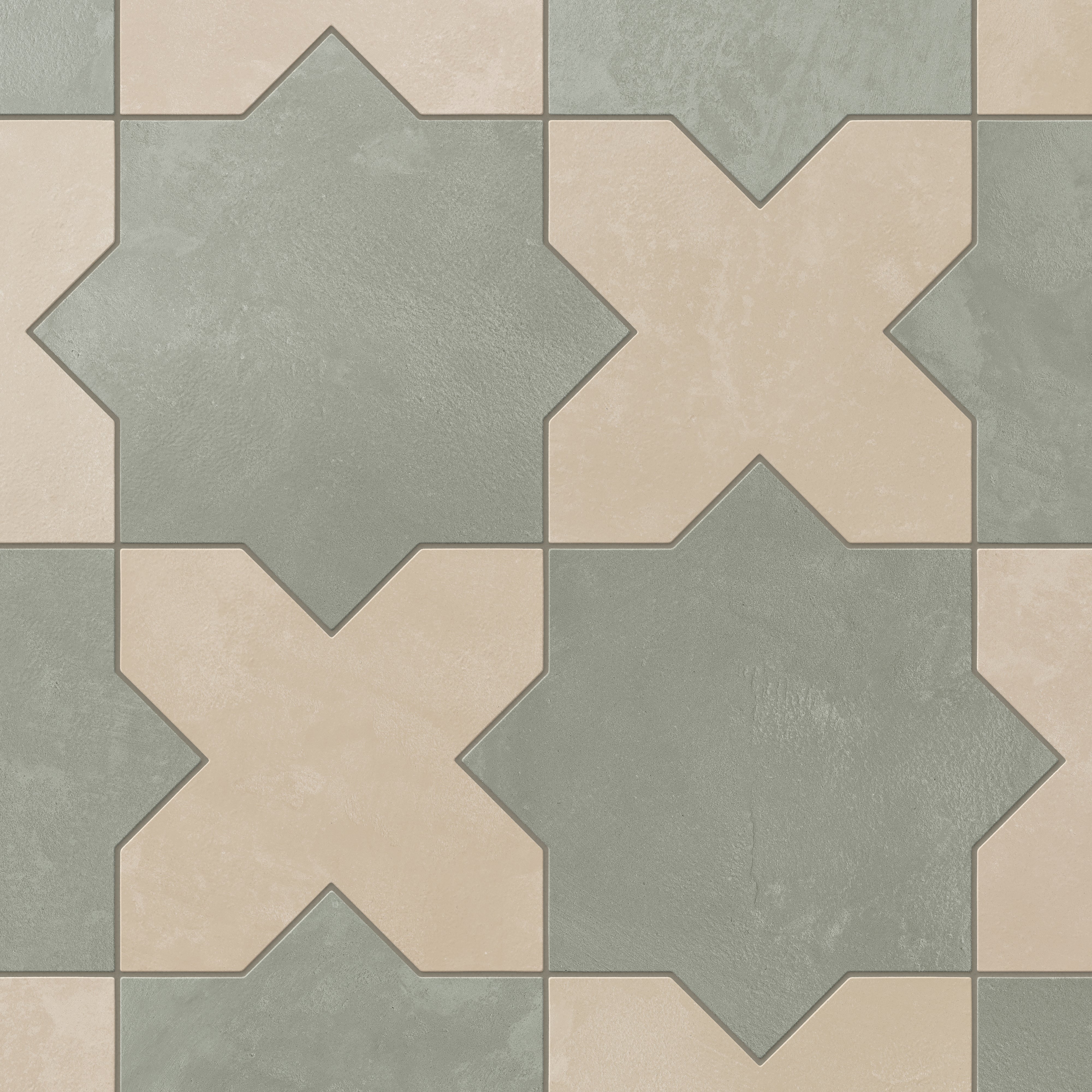 Isabel 11x11 Matte Porcelain Tile Star in Seasalt and Cross in Bone
