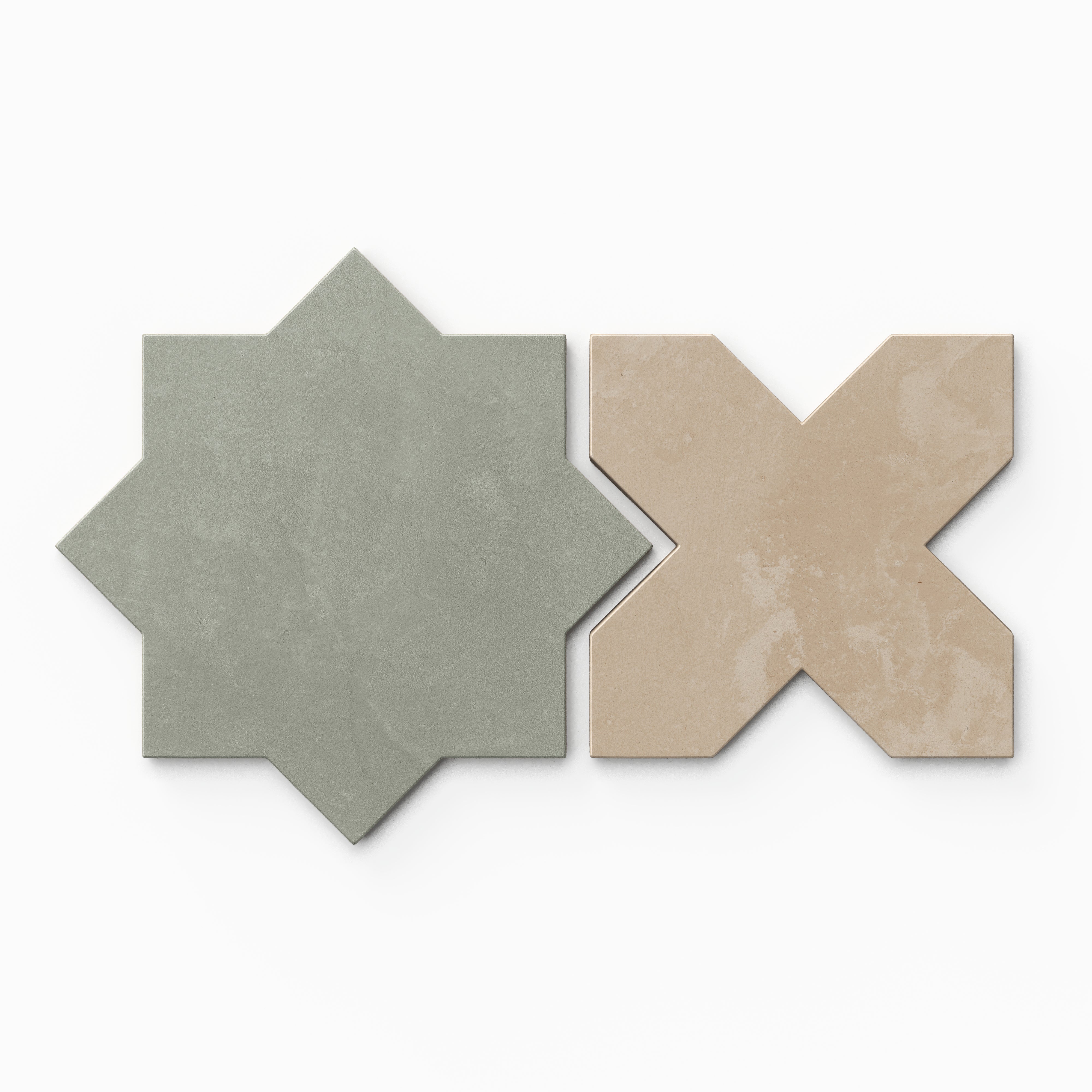 Isabel 11x11 Matte Porcelain Tile Star in Seasalt and Cross in Sand
