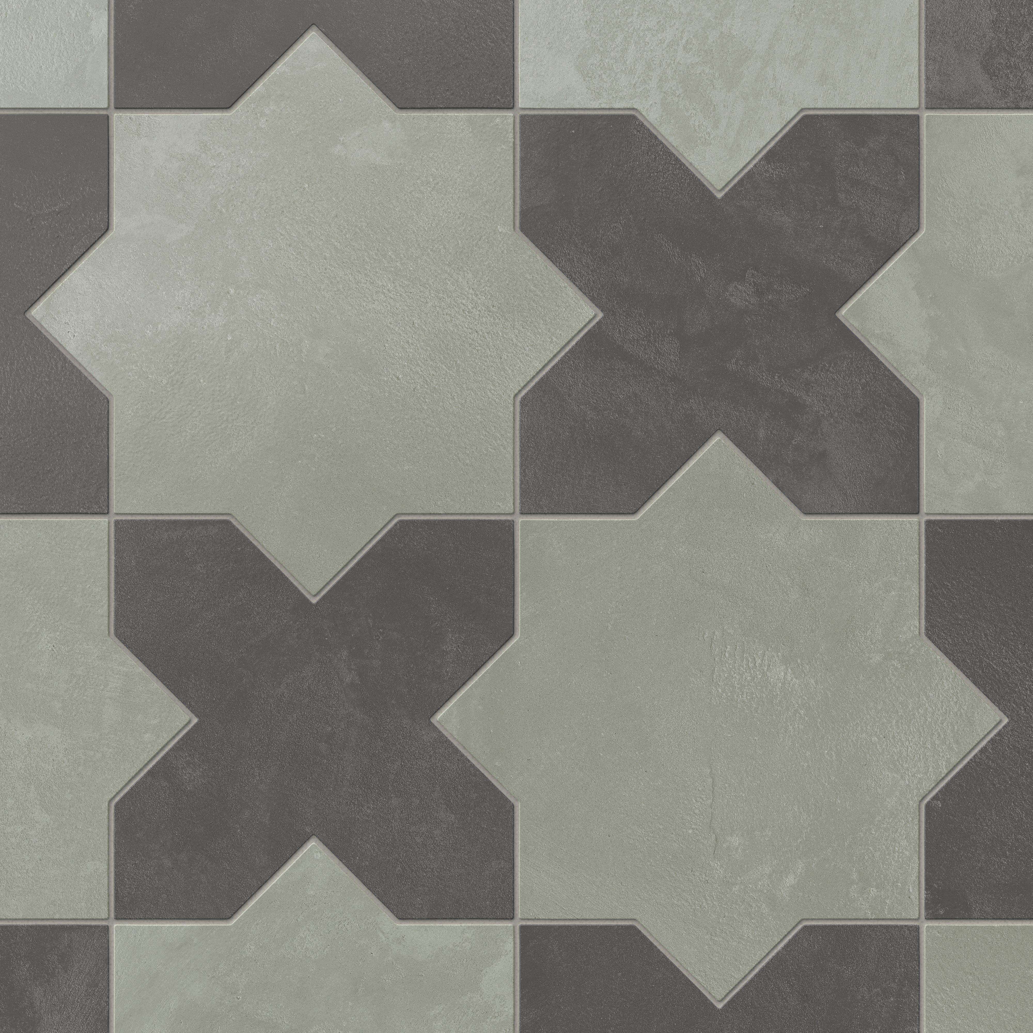Isabel 11x11 Matte Porcelain Tile Star in Seasalt and Cross in Charcoal