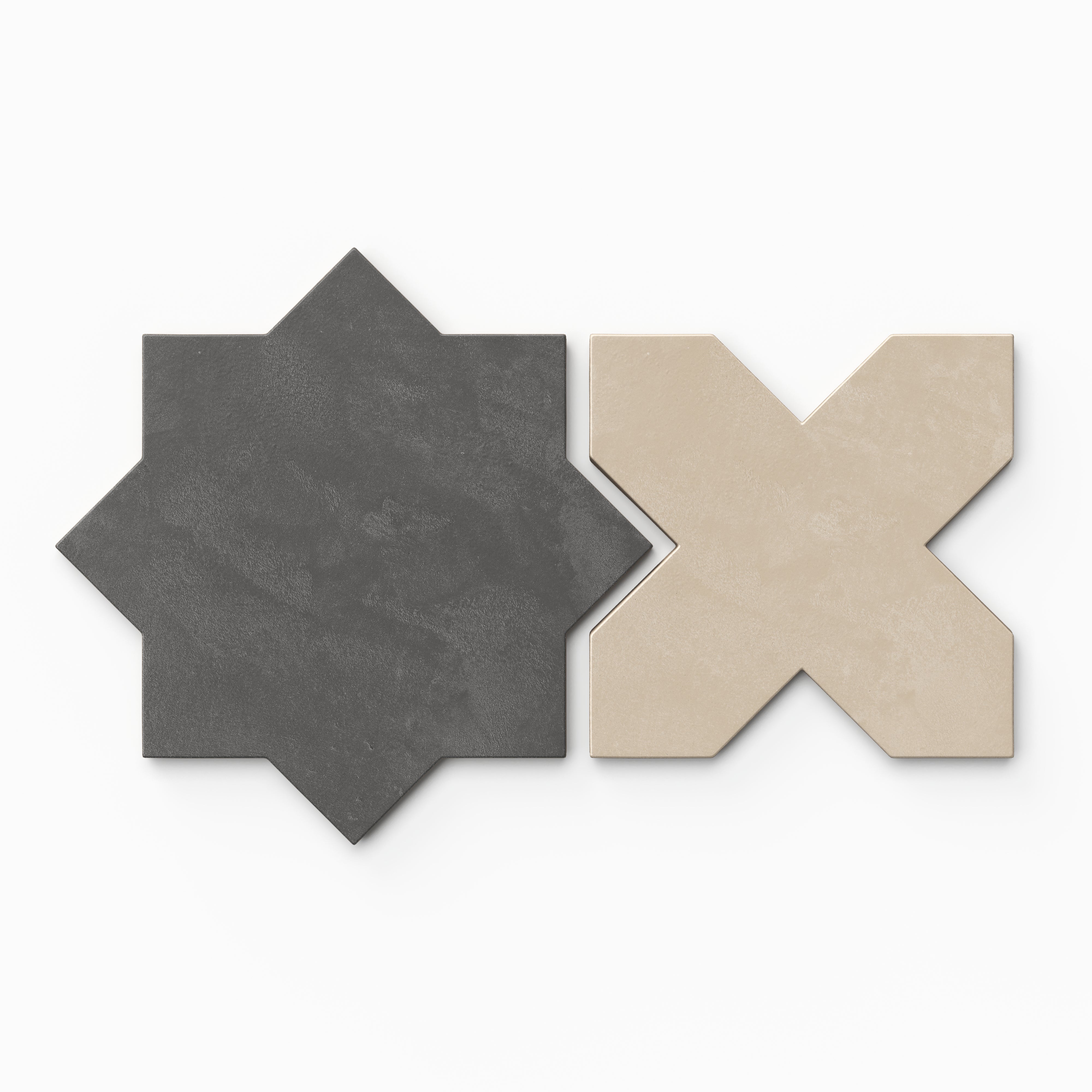 Isabel 11x11 Matte Porcelain Tile Star in Charcoal and Cross in Bone