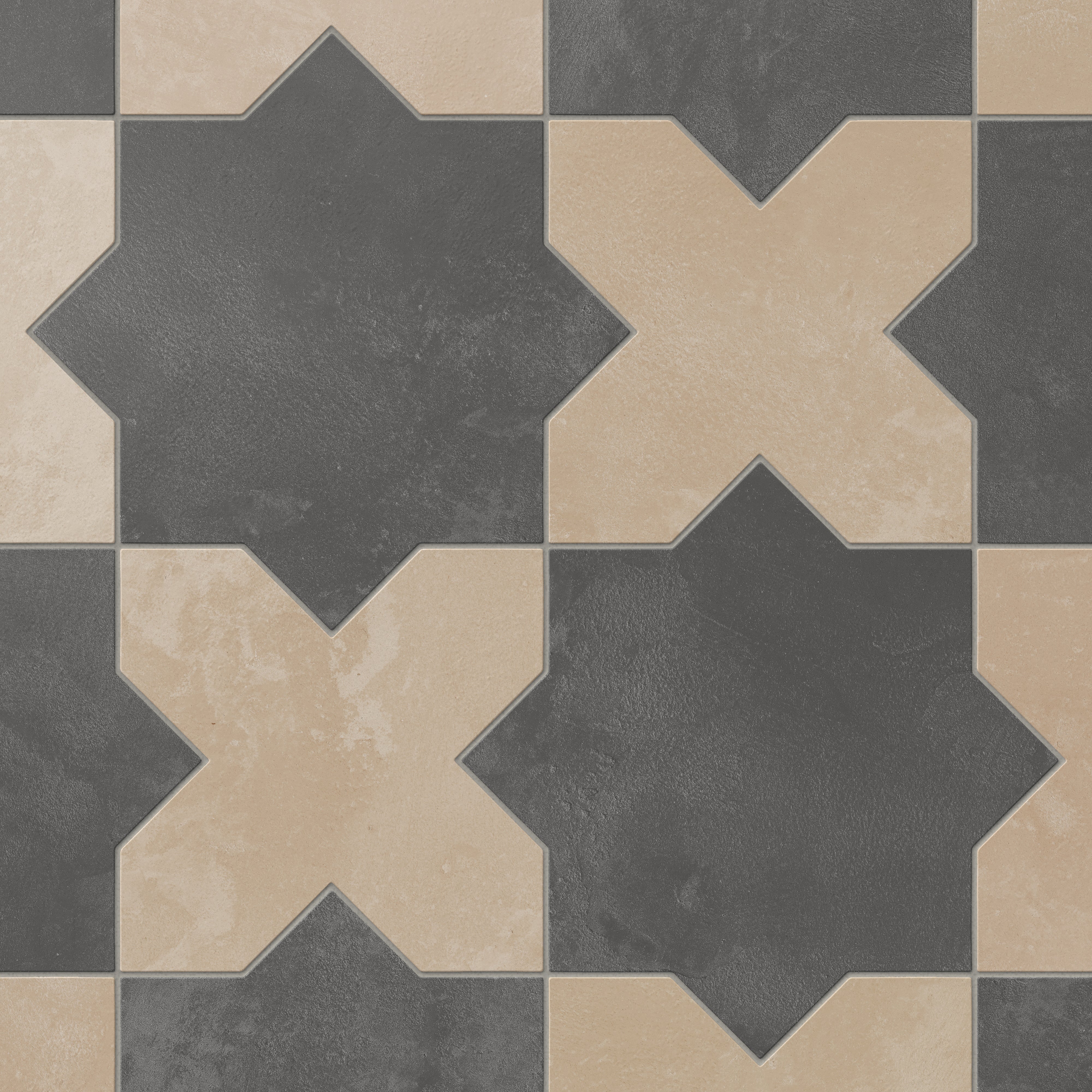 Isabel 11x11 Matte Porcelain Tile Star in Charcoal and Cross in Sand