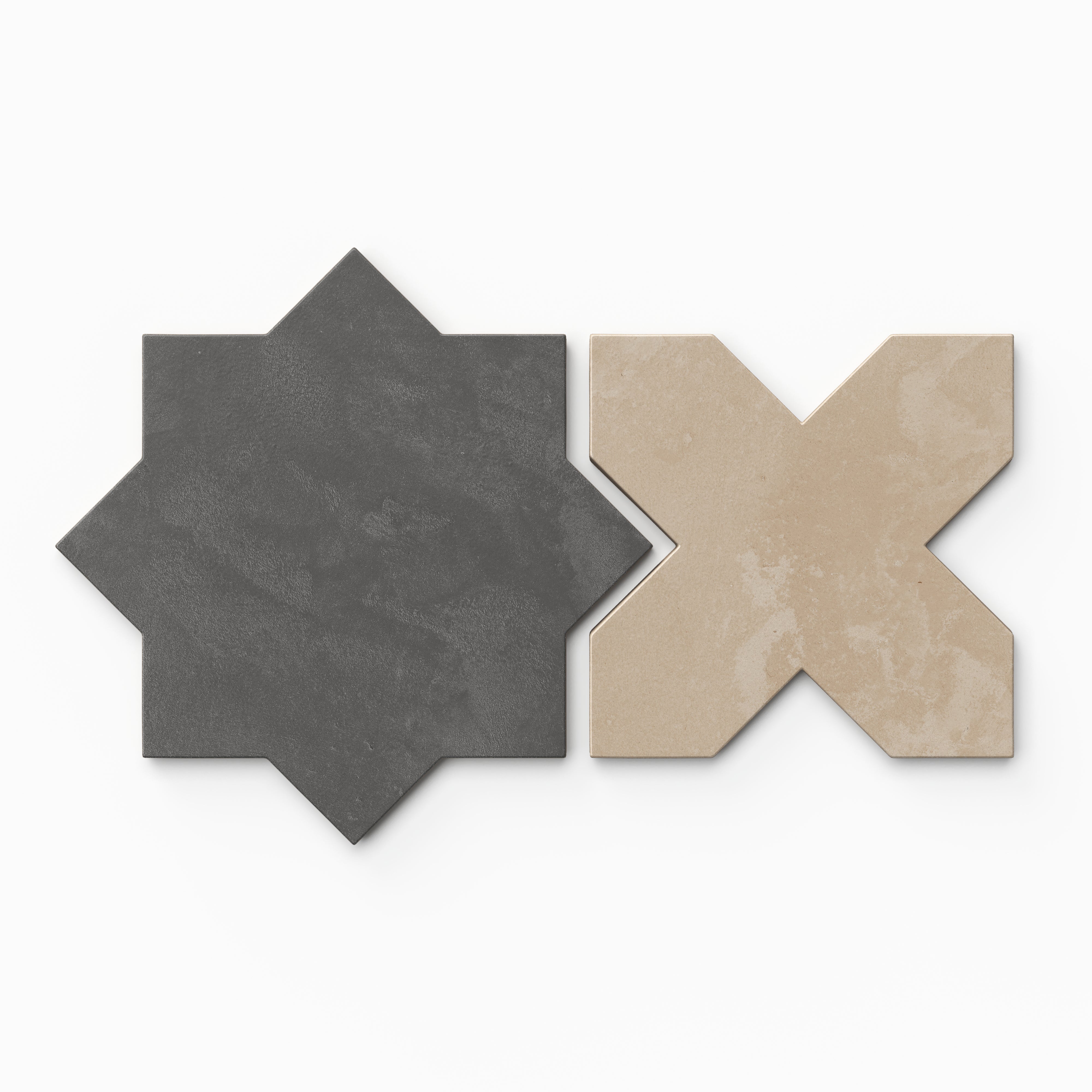 Isabel 11x11 Matte Porcelain Tile Star in Charcoal and Cross in Sand