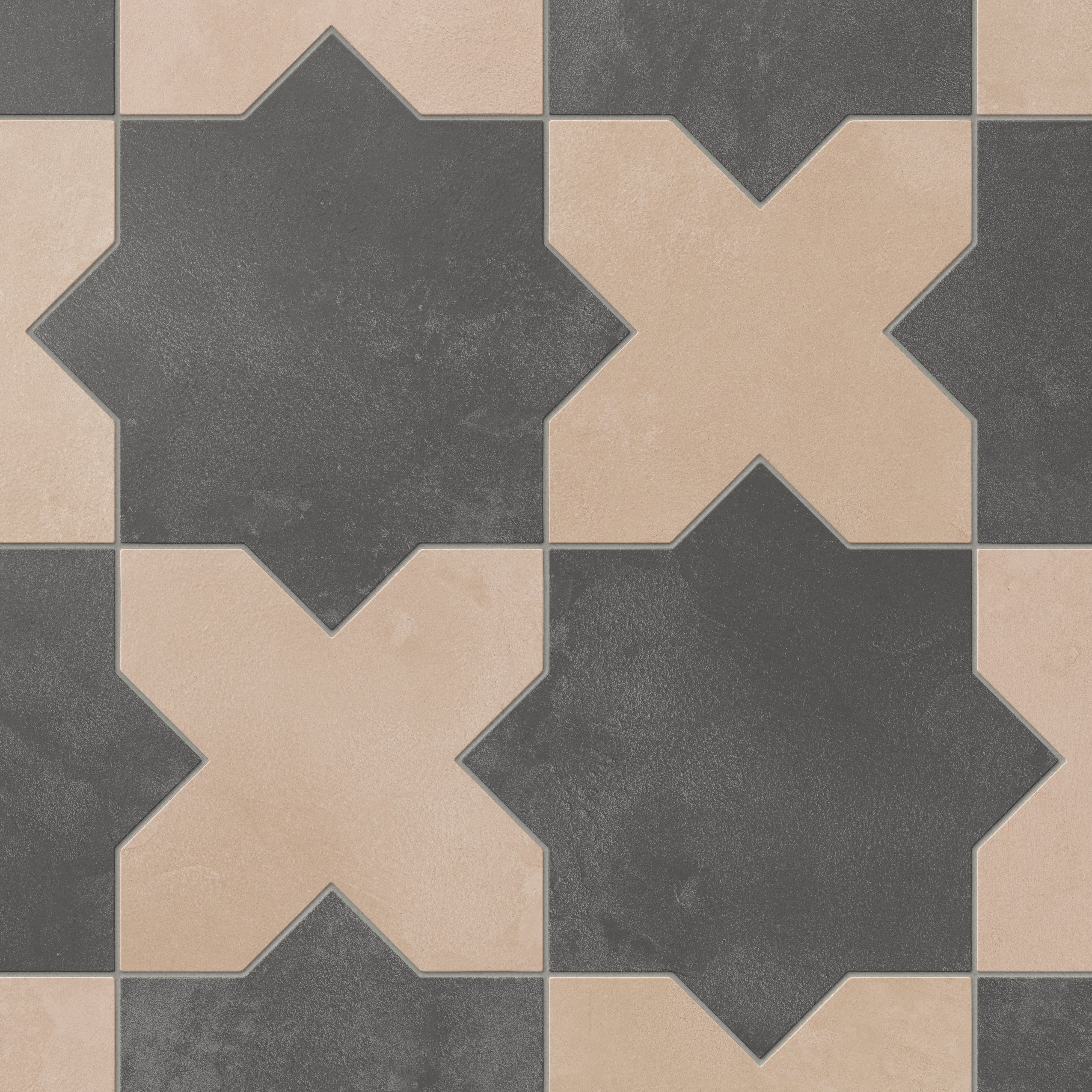 Isabel 11x11 Matte Porcelain Tile Star in Charcoal and Cross in Rosewood