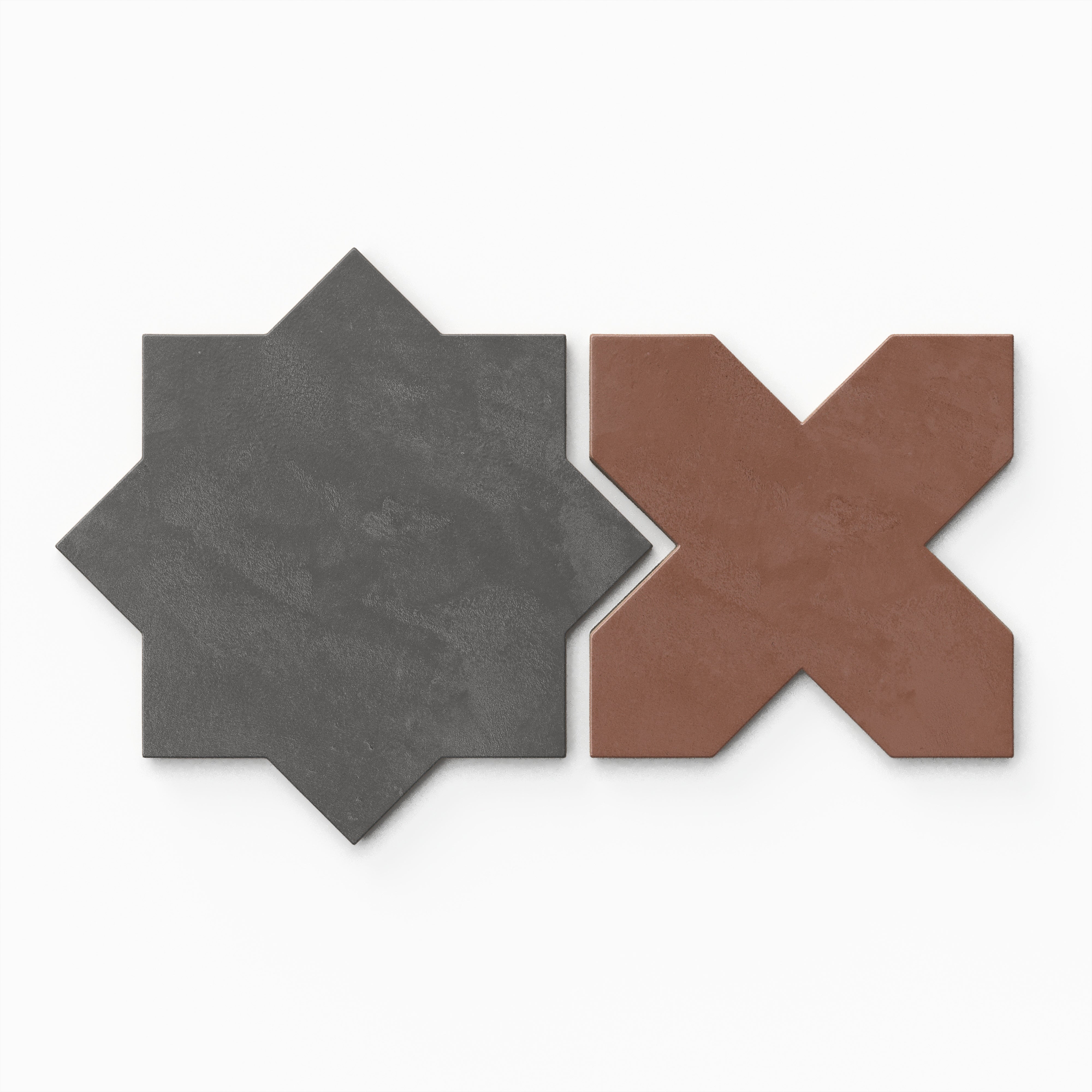 Isabel 11x11 Matte Porcelain Tile Star in Charcoal and Cross in Rust