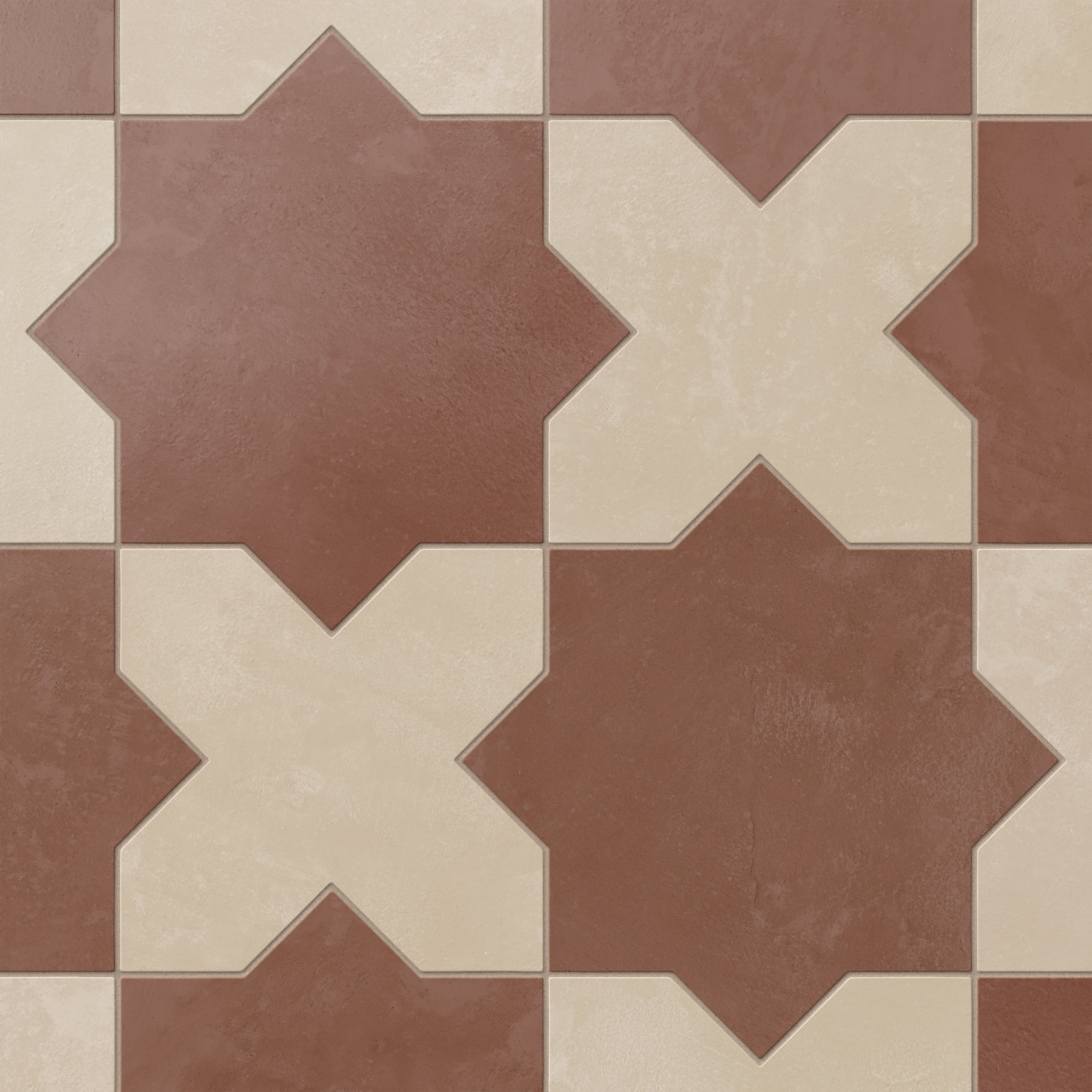 Isabel 11x11 Matte Porcelain Tile Star in Rust and Cross in Bone