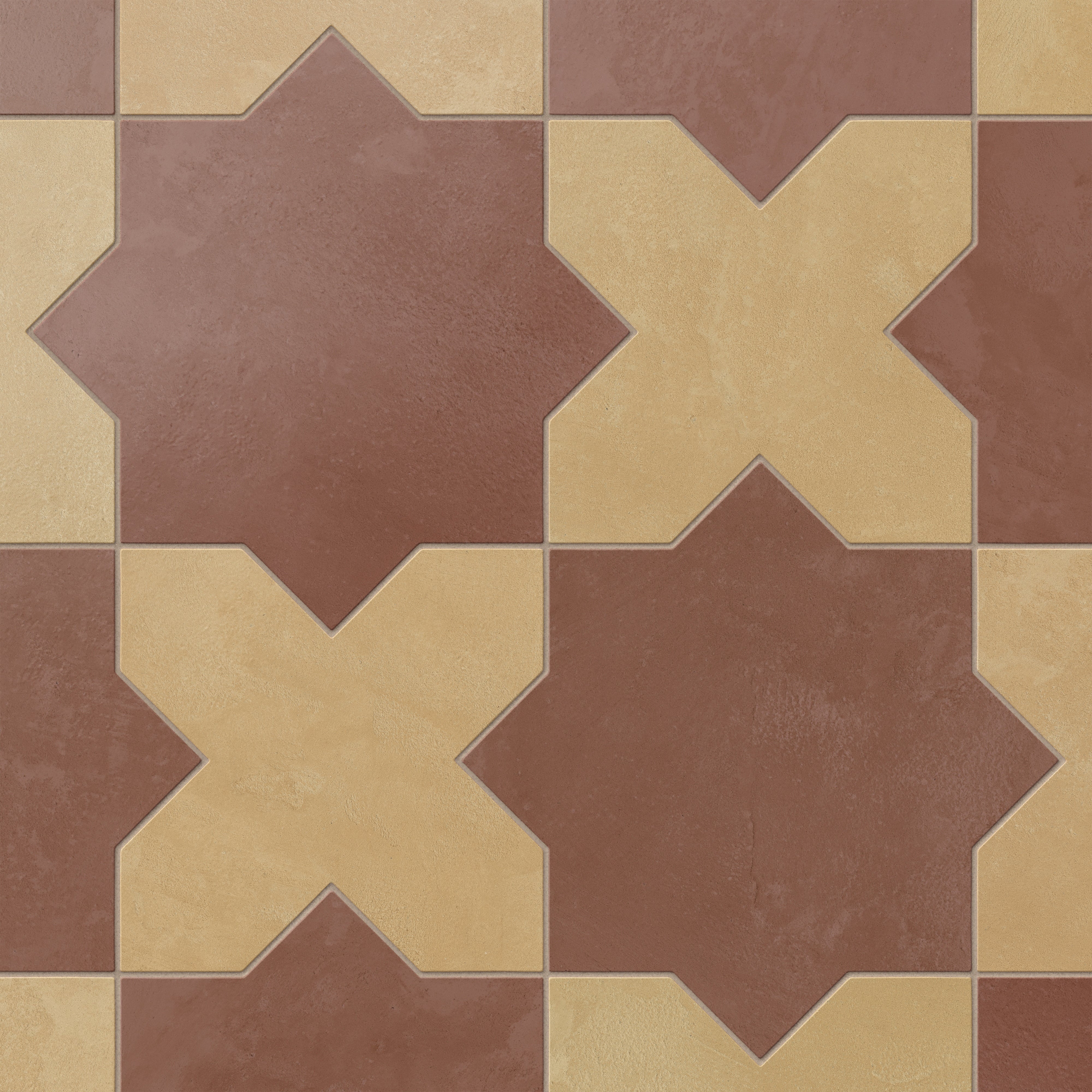 Isabel 11x11 Matte Porcelain Tile Star in Rust and Cross in Daffodil