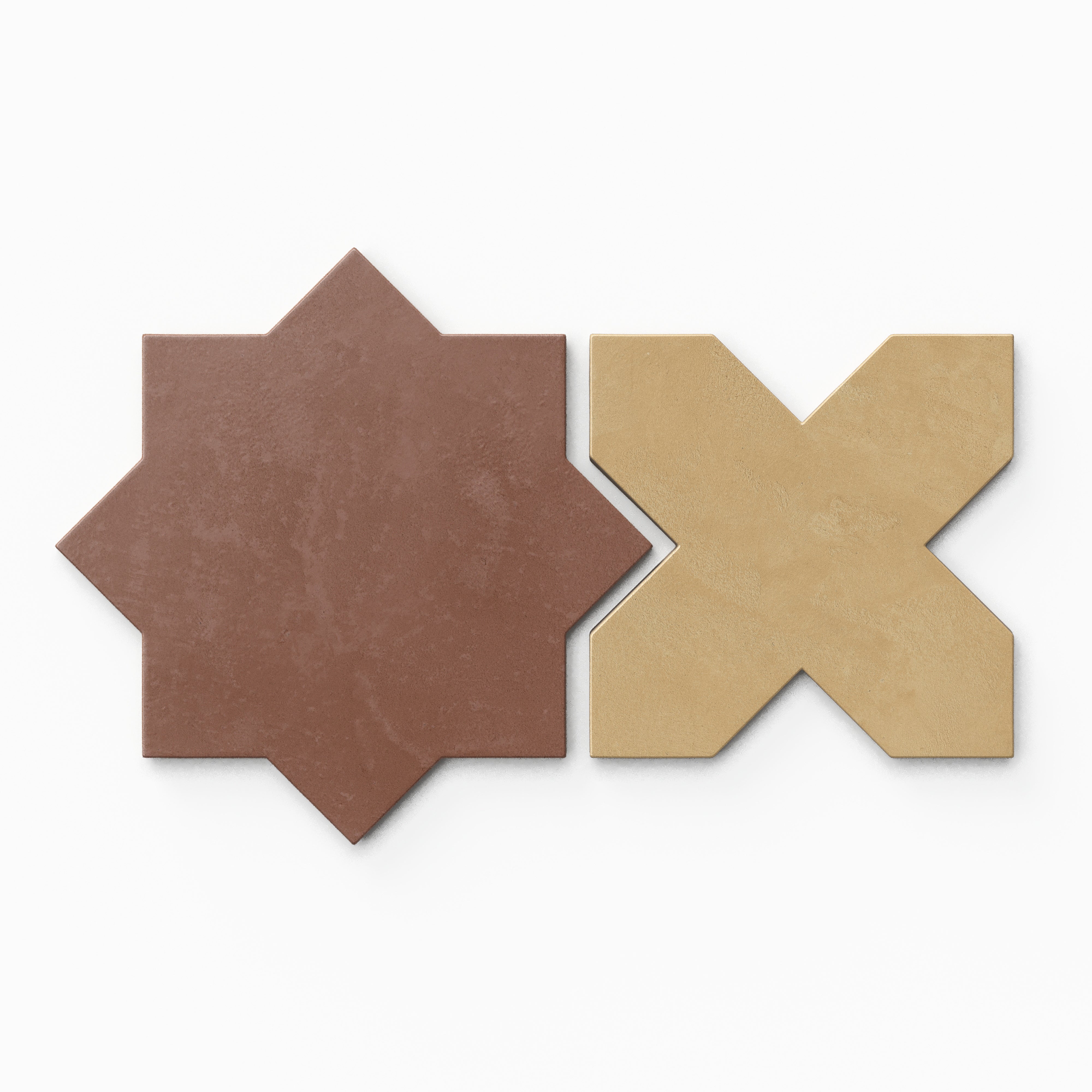 Isabel 11x11 Matte Porcelain Tile Star in Rust and Cross in Daffodil