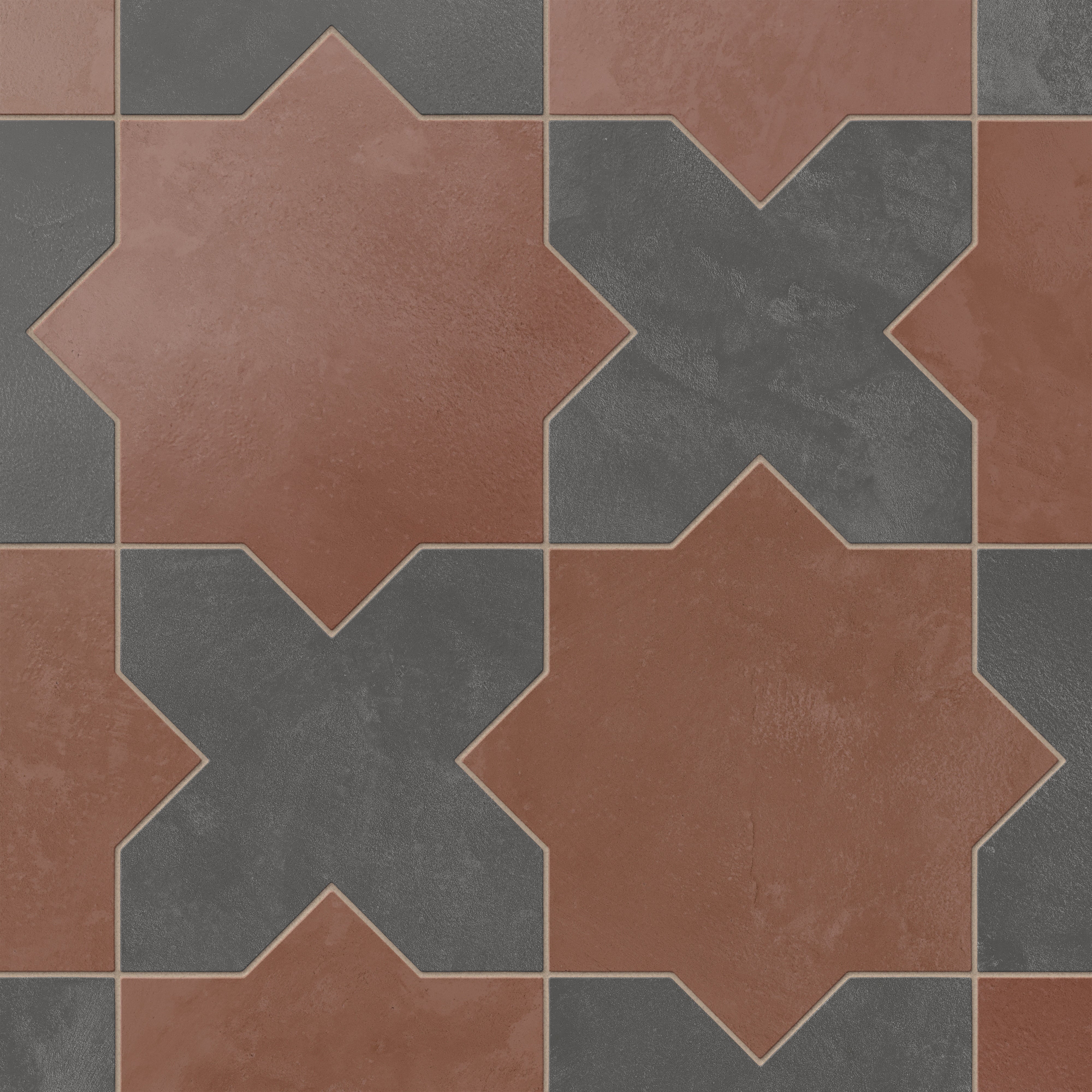 Isabel 11x11 Matte Porcelain Tile Star in Rust and Cross in Charcoal